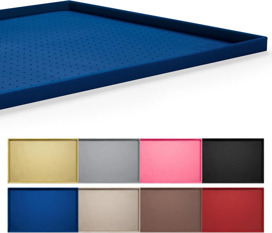 Hubulk Dog Feeding Mat,100% Waterproof Food Grade Silicone Pet Food and Water Bowl Placemat,Dishwasher, High Raised Edge to Prevent Spills,Nonslip Tray to Stop Messes on Floor (32"x24"x1.0", Navy)