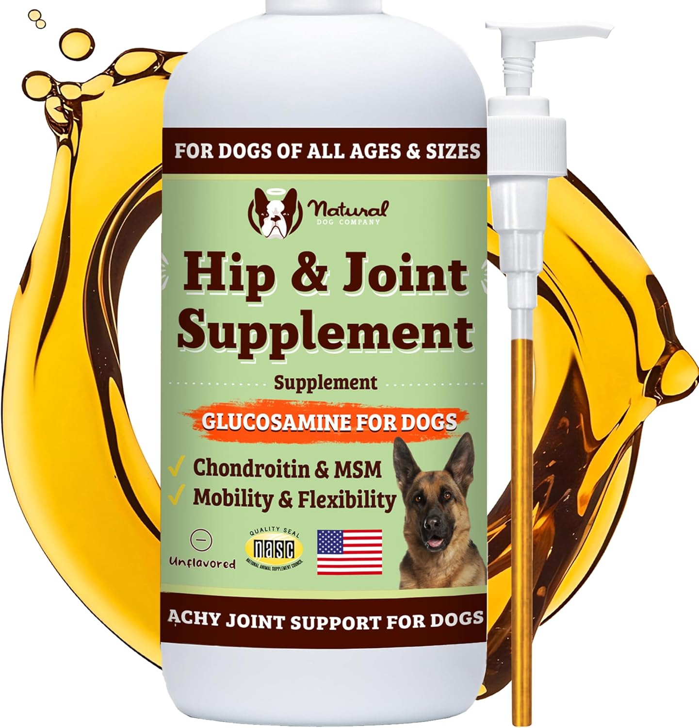 Natural Dog Company Liquid Glucosamine Hip & Joint Oil for Dogs, 16 oz, Extra Strength Cartilage & Joint Support, Helps Mobility and Eases Occasional Stiffness, Dog Vitamins & Supplements