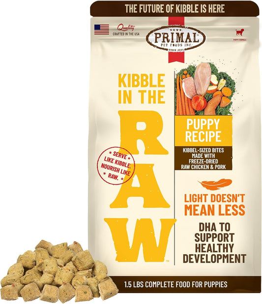 Primal Kibble in The Raw, Freeze Dried Dog Food, Puppy Recipe, Scoop & Serve, Made with Raw Protein, Whole Ingredient Nutrition, Crafted in The USA, Dry Dog Food 1.5 lb Bag