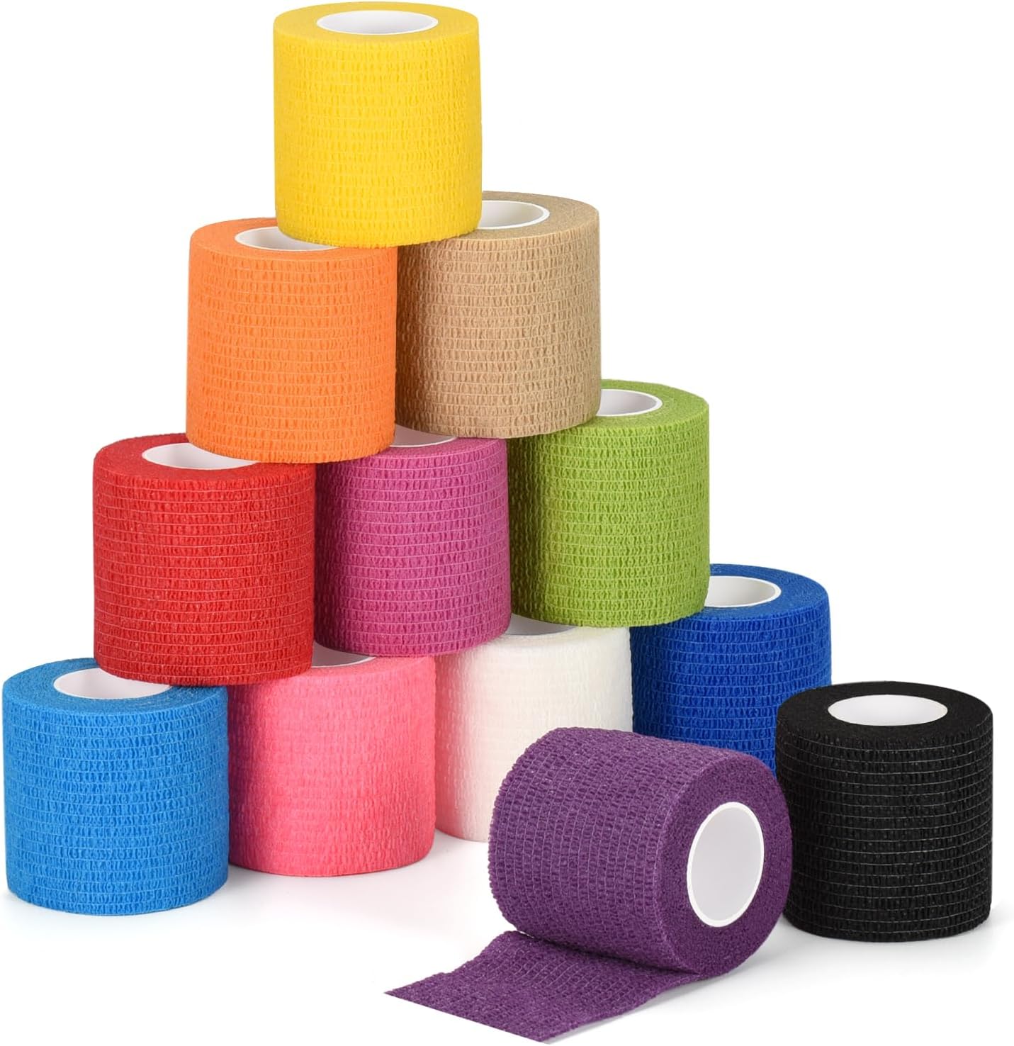 Self Adhesive Bandage Wraps 2 Inch x 5 Yards Athletic Tape Elastic Bandage Wrap for Wrist Ankle Finger Sports Tape Pet Vet Wrap for Dogs Breathable Cohesive Bandage, 12 Pack