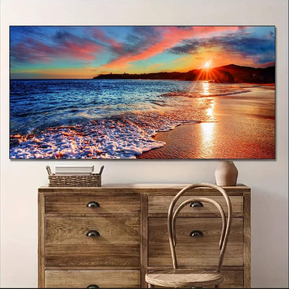 Yxbhhym-Beach Wall Art Pictures Decor for Bedroom Large Ocean Canvas for Wall Art Living Room Sunset Painting Coastal Artwork for Wall Seascape Print Sea Poster Landscape Office Art Home Decorations