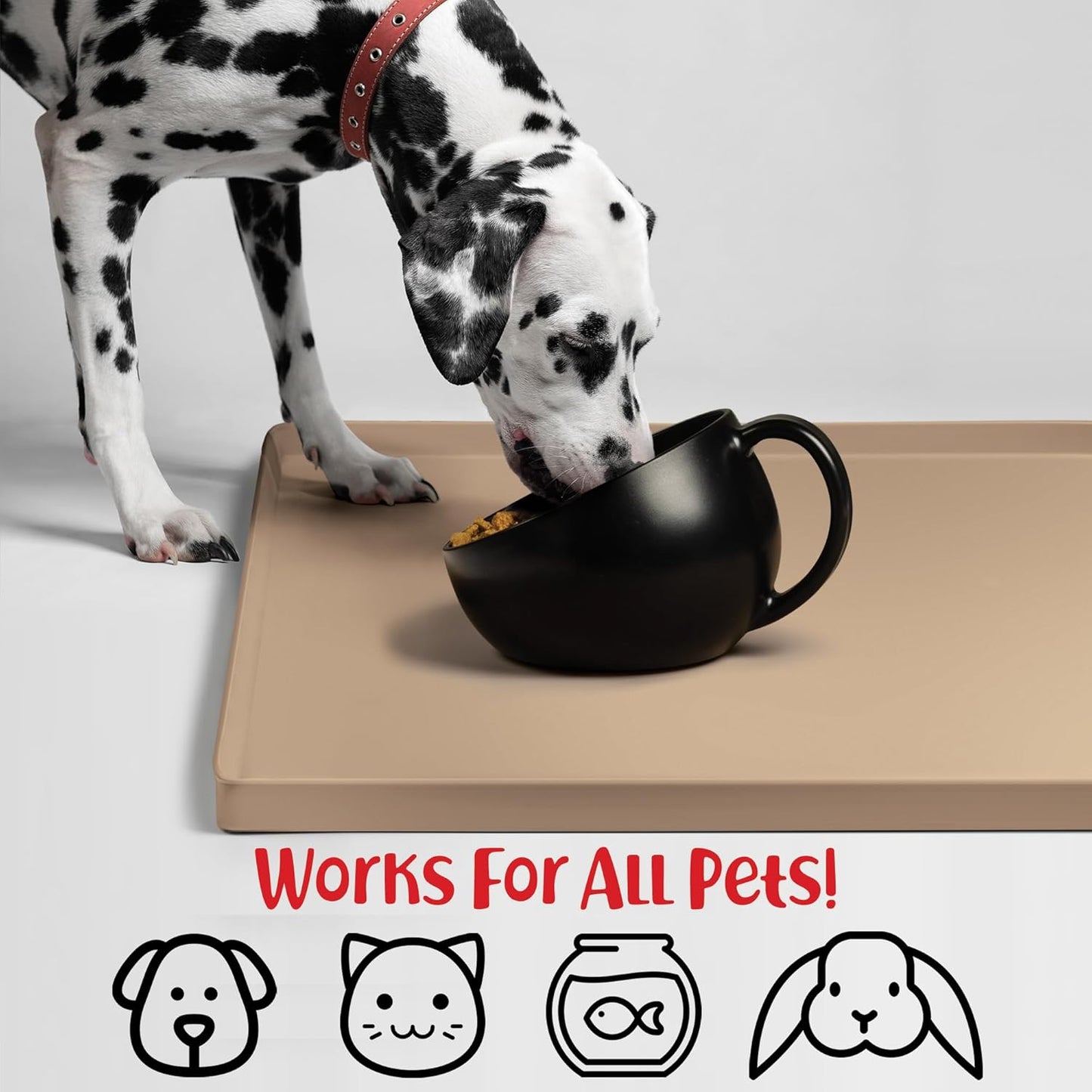 DogBuddy Non-Slip Silicone Food Mat for Dogs (XXL: 32" x 24", Taupe) - Waterproof, Nonslip Dog Feeding Mat with Raised Edges