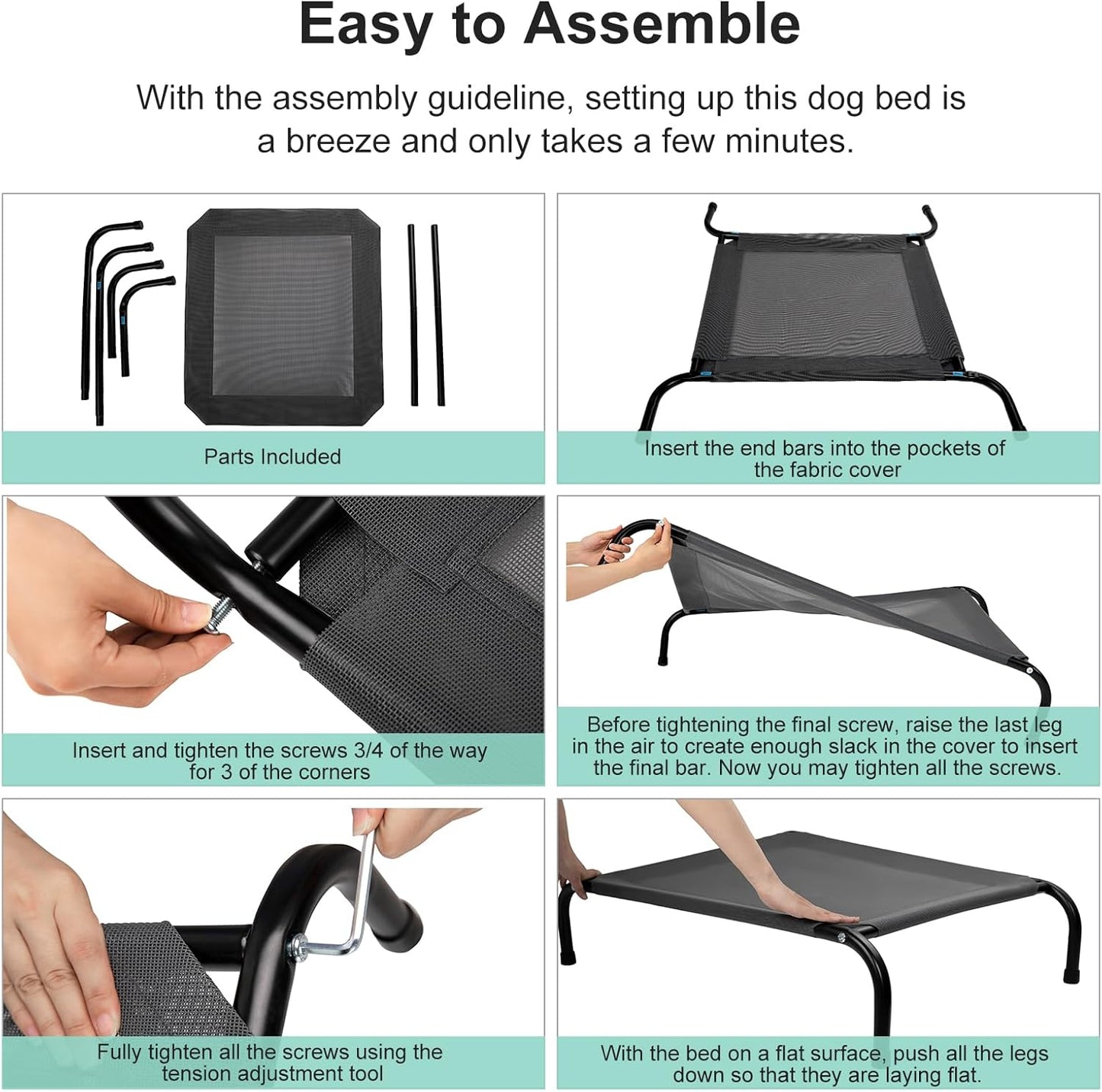 Cooling Elevated Dog Bed for Extra Large Dogs with Non-Slip Floor Protectors & Breathable Mesh, XL Raised Indoor & Outdoor Dog Cot Hammock, 54" L x 35.5" W x 8" Th, X-Large, Grey