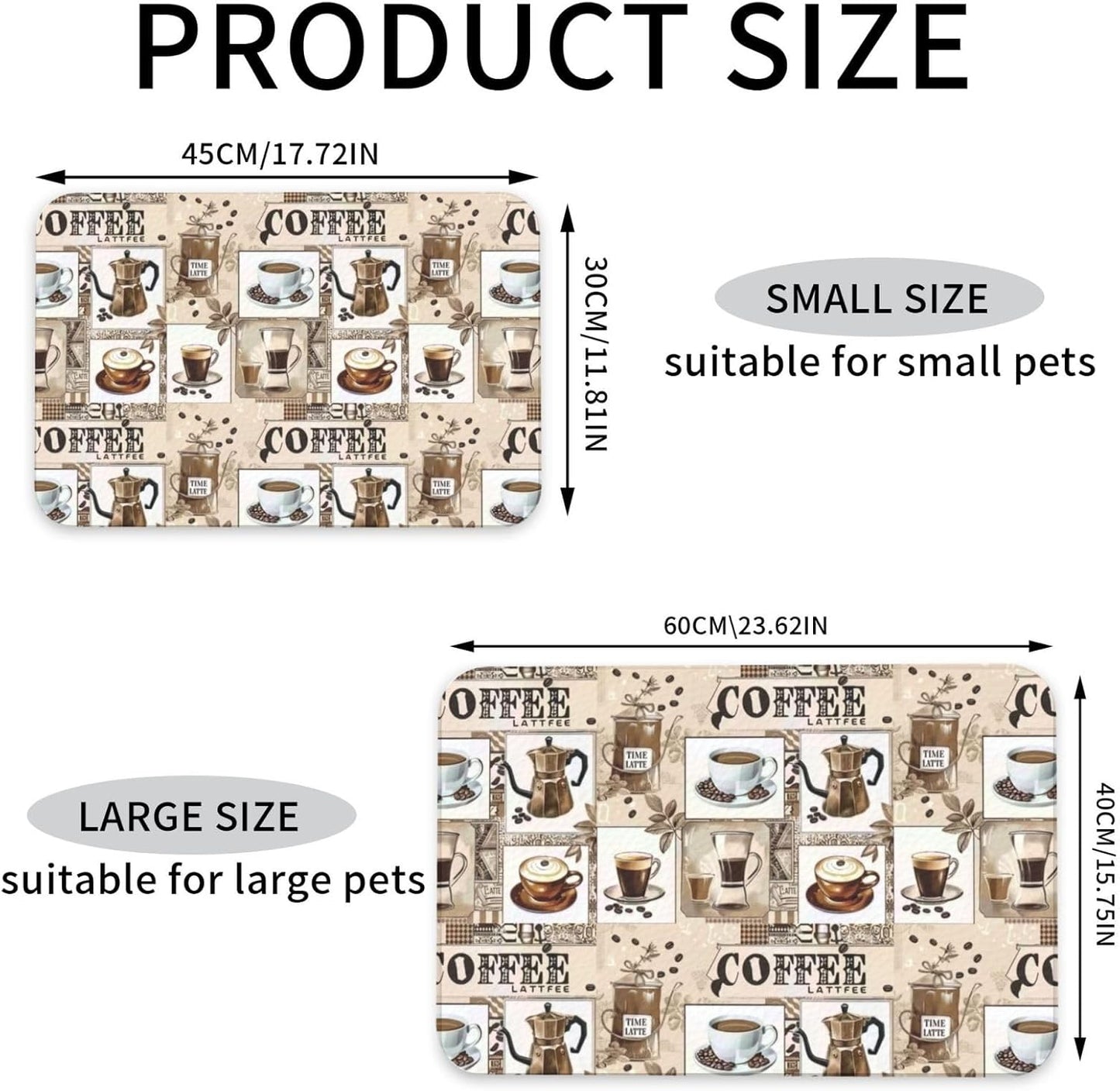 Coffee Dog Food Mat Absorbent Bowl Mats No Stains Quick Dry Waterproof Pet Cat Placemats for Food and Water, 30x45cm