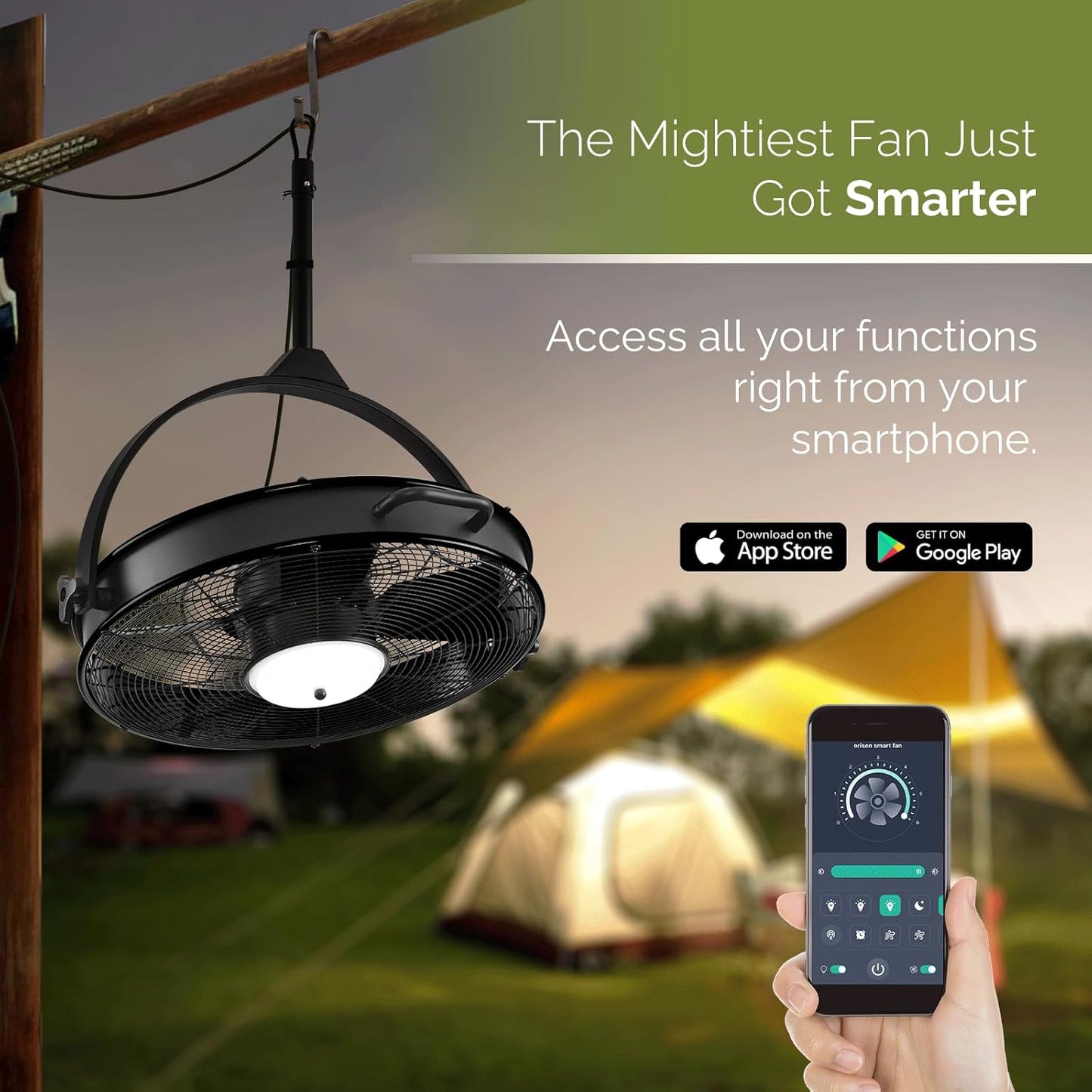 Orison 24.8'' Waterproof Outdoor Ceiling Fan, 6 Speed Ceiling Mounted Plug-In Cord Garage Fan with Remote&APP, 360-degree Manual Vertical Rotation, Hook hanging for Gazebo, Patio, Pergola (Black)