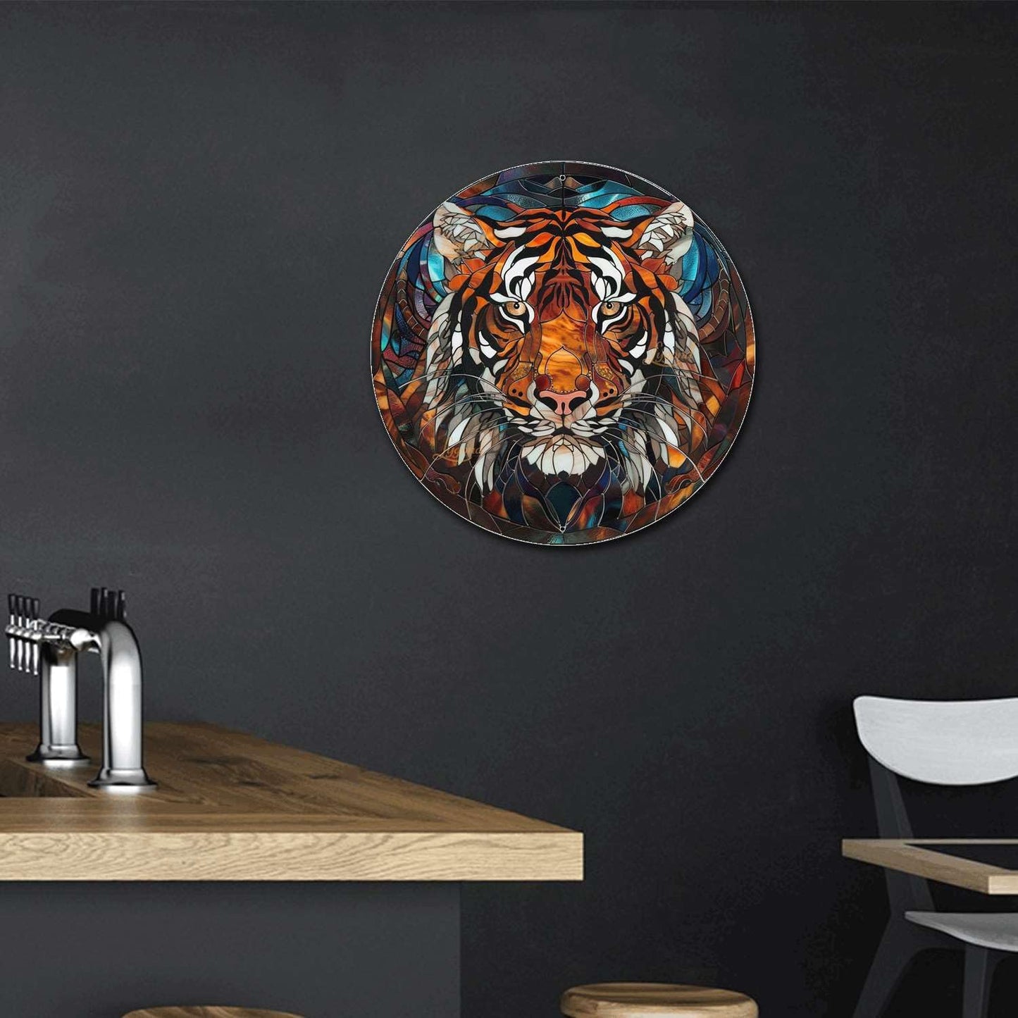 Lygond Metal Sign - Circular Stained Glass Tigle Sign For Bar - 88 Inches