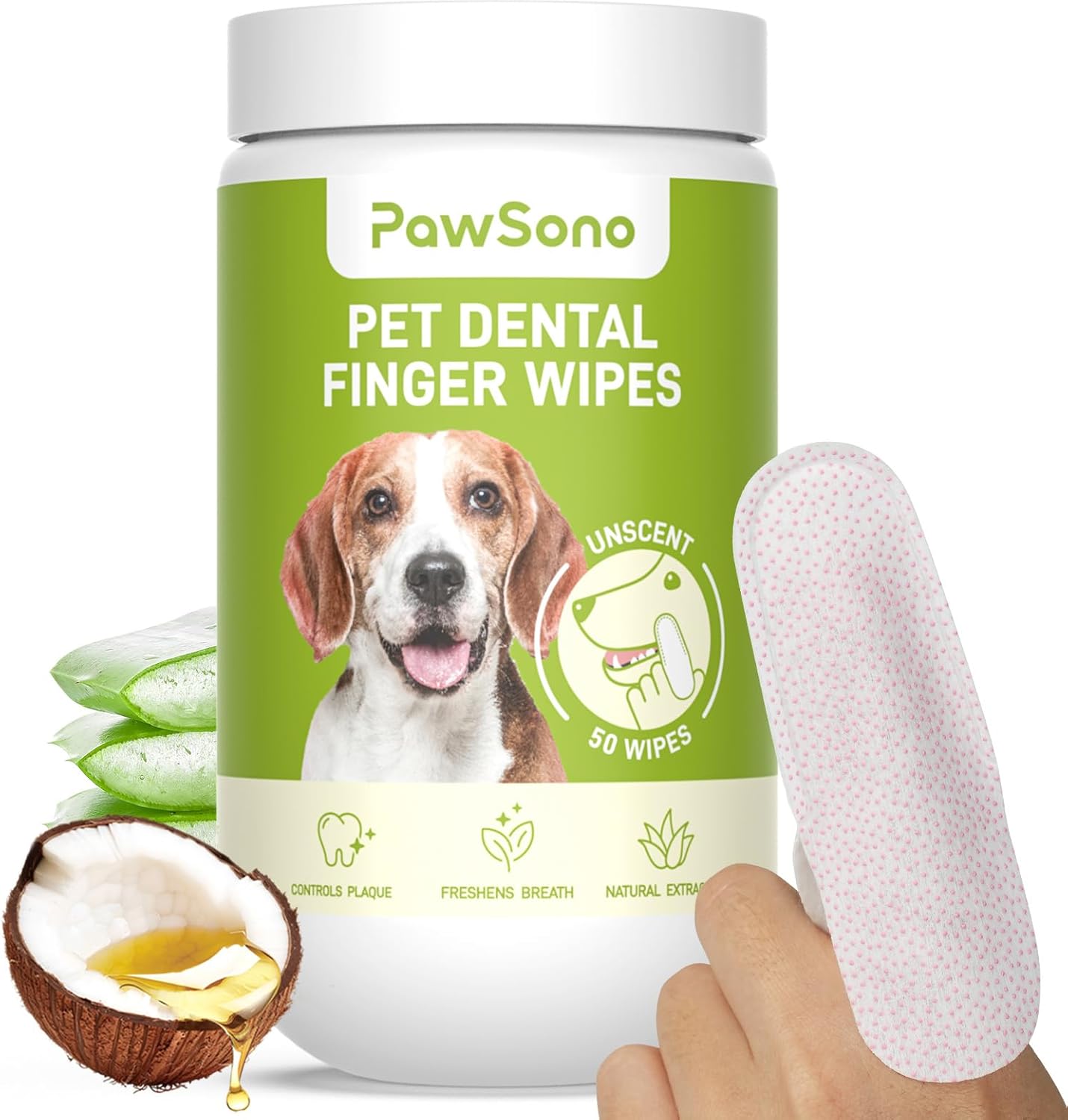 Dog Teeth Cleaning Wipes, Fresh Breath Pet Dental Finger Wipes for Dogs & Cats, Dog Dental Wipes Teeth Wipes, Lick-Safe Pet Toothbrus for Easy Removal of Tartar Buildup, Unscented, 50 PCS