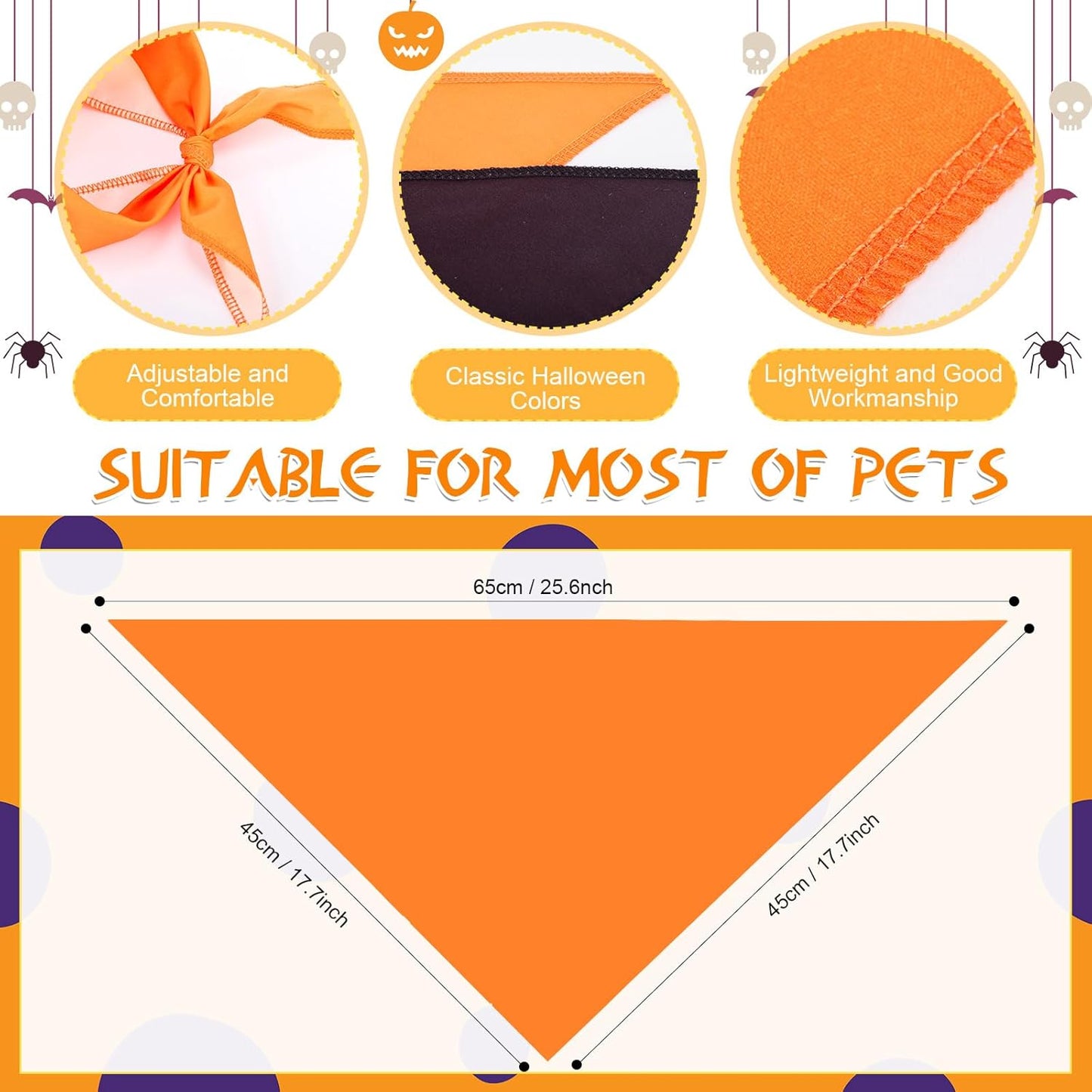 48 Pcs Halloween Blank Dog Bandanas Bulk Sublimation Plain Bandanas for Dogs Heat Transfer Personalized DIY Triangle Bibs Scarf Set for Pets Halloween Costume Photo Props Accessories Pet Shops