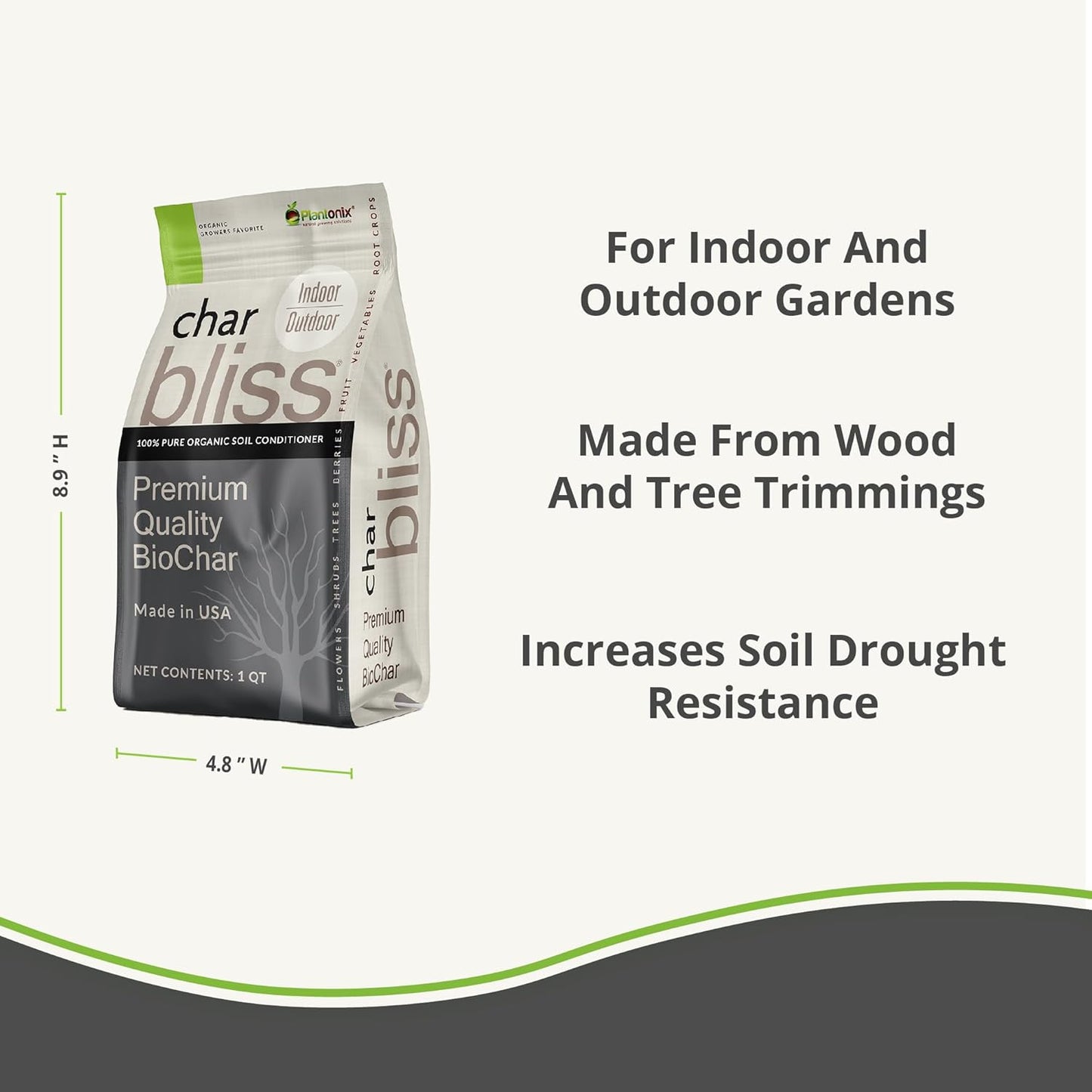 Char Bliss (16 Qts) - Organic Biochar for Plants - OMRI-Listed Biochar Soil Amendment Organic - Bio Char for Plants - Horticultural Charcoal for Plants, Potting Soil, Garden Soil, & Potting Mixes