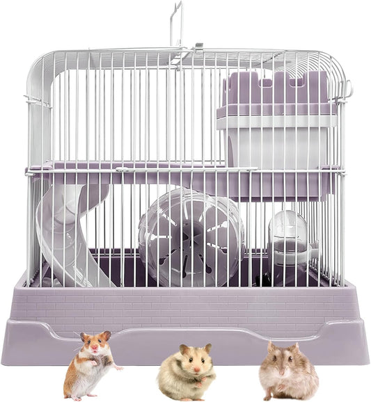 PINVNBY 2-Tier Dwarf Hamster Cage, Hamster Travel Cage Portable Mouse Cage with Running Exercise Wheels, Water Bottle and Food Dish for Hamster Mouse Rat 11.7 * 8.7 * 9.38 in (Blue)