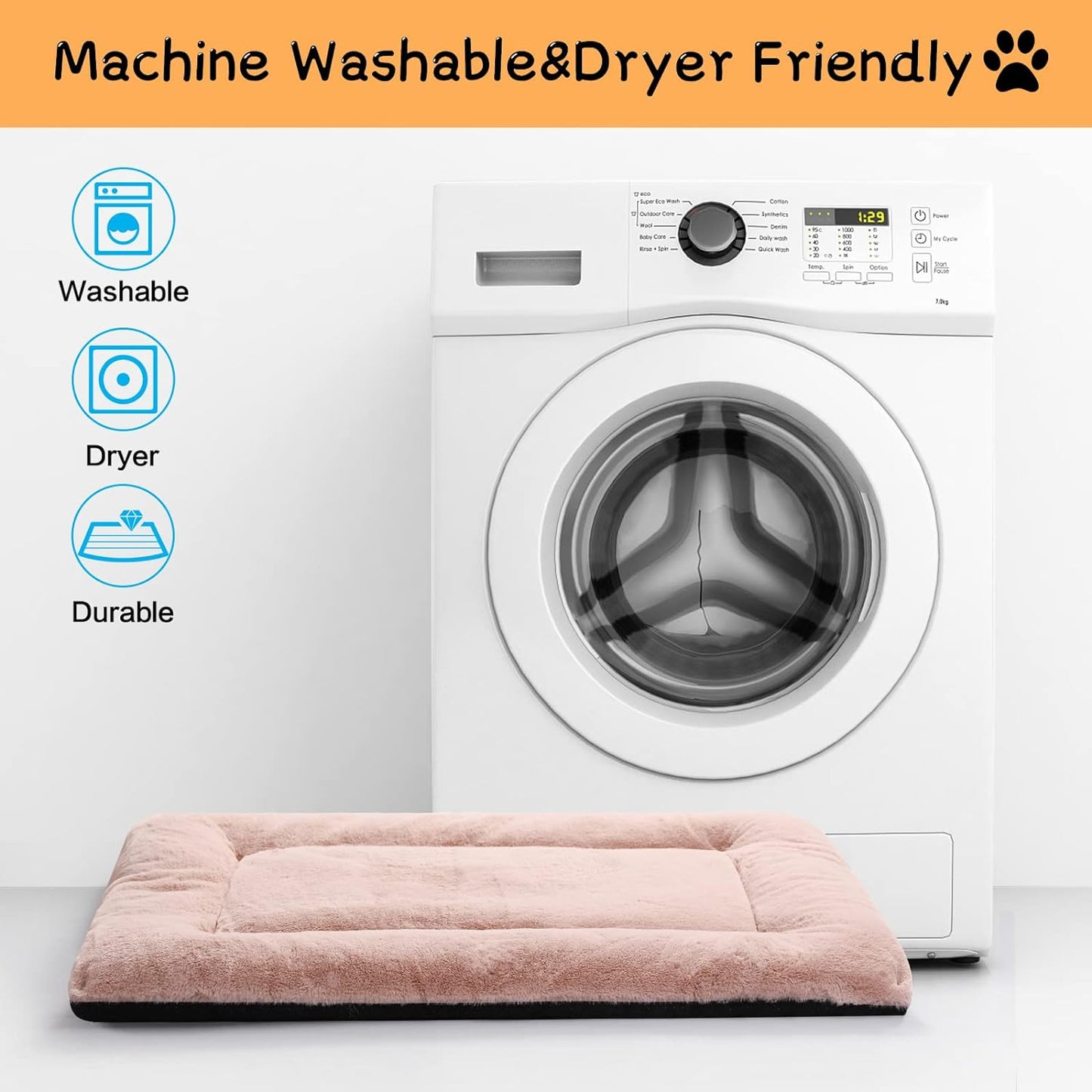 Dog Beds Crate Pad for Medium/Large Dogs Ultra Soft Dog Crate Bed Washable & Anti-Slip Kennel Pad for Dogs Cozy Sleeping Mat,Pink 36inch