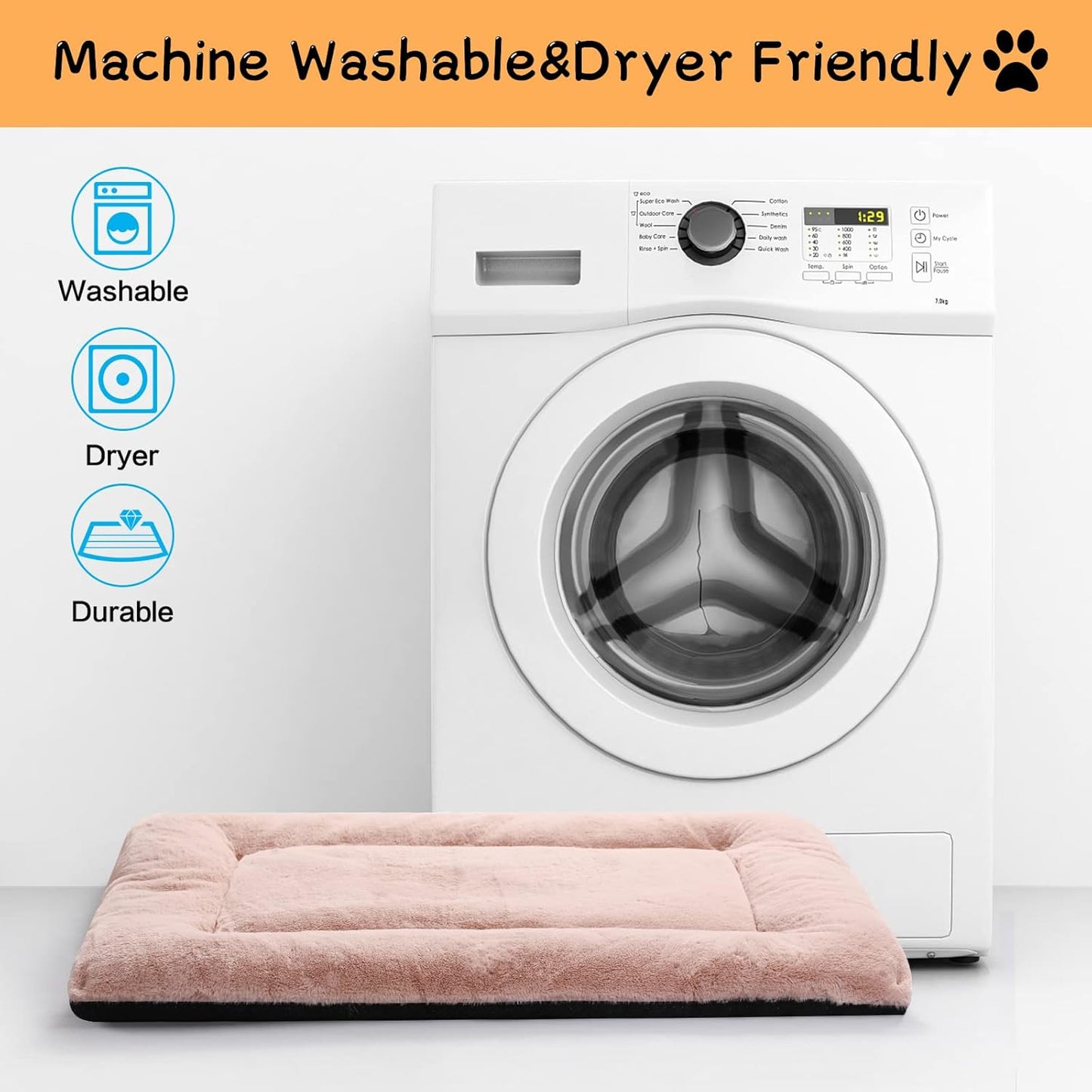 Dog Beds Crate Pad for Small Dogs Ultra Soft Dog Crate Bed Washable & Anti-Slip Kennel Pad for Dogs Cozy Sleeping Mat,Pink 24inch