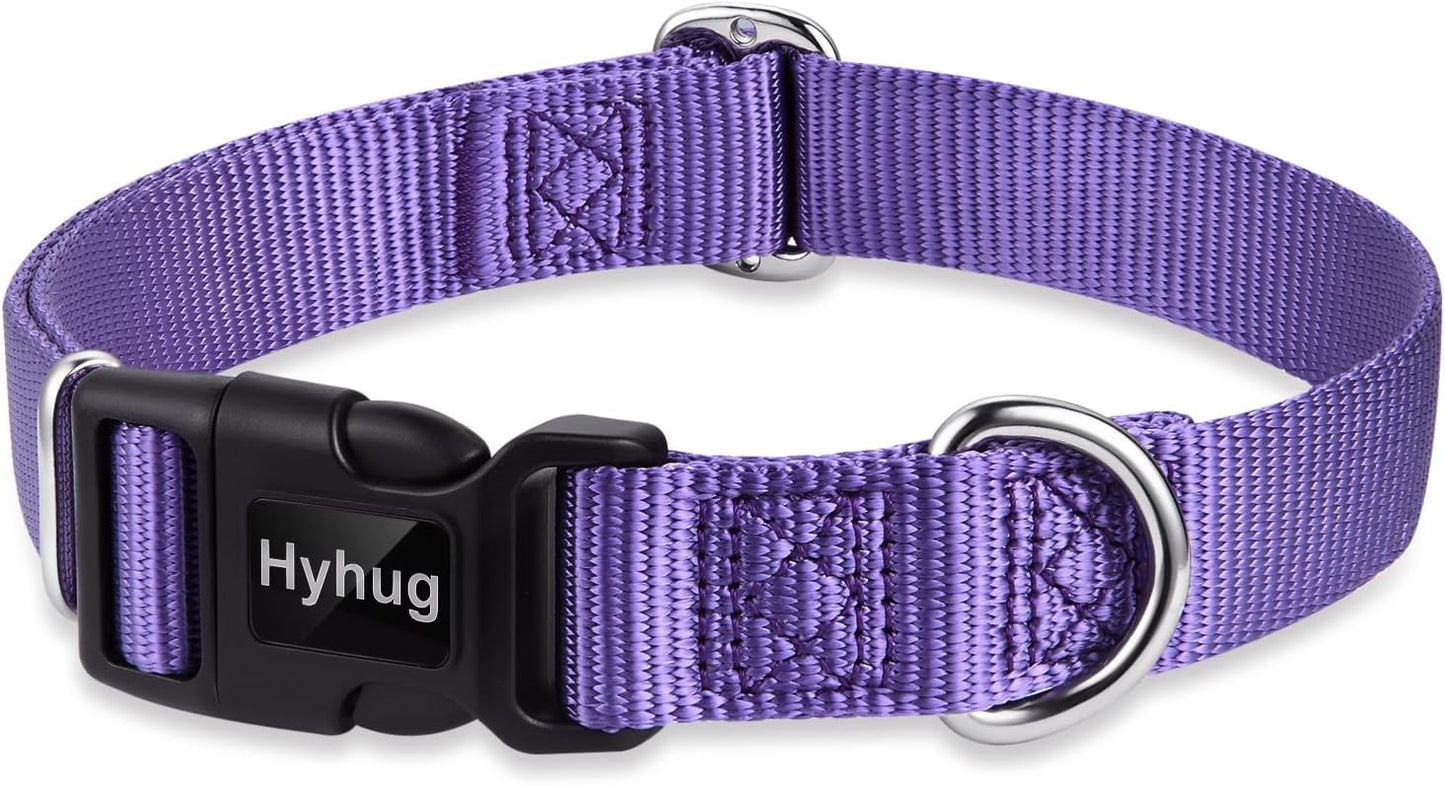 Hyhug Pets Solid Color Classic Regular Heavy Duty Basic Collar for Small Dogs, Unique Design Adjustment Triglide Slide (Buckle) Can Attached Name Tag Accessories. (Small, Ultra Violet)
