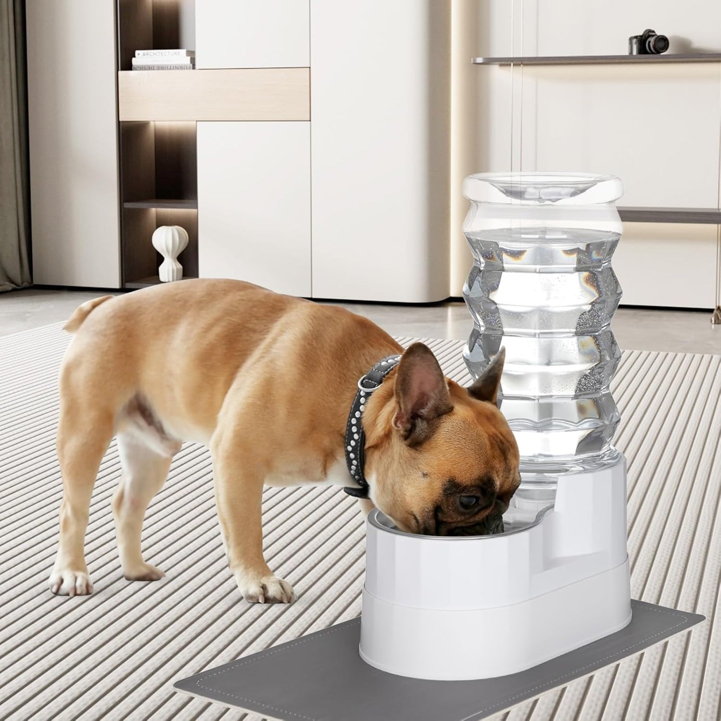 RIZZARI Large Water Dispenser for Dogs: 8L Gravity White Automatic Stainless Steel Waterer - 100% BPA Free - Raised Pet Feeder for Pet Dogs Indoor/Outdoor