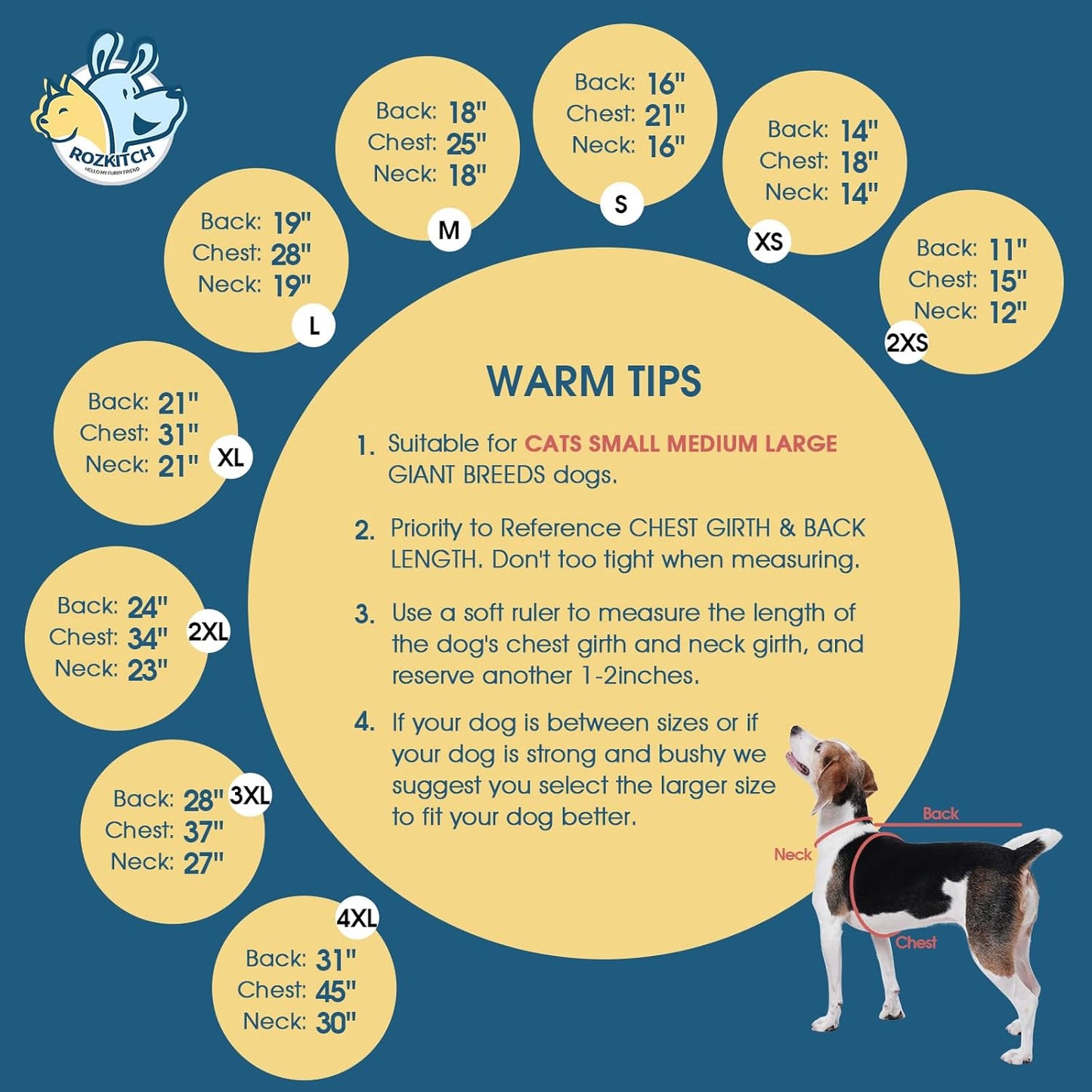 ROZKITCH Dog Coats for Large Dogs, Pet Windproof Warm Cold Weather Jacket Vest Cozy Jumpsuit Apparel Outfit Clothes for Small Medium Large Dog Walking Sleep L