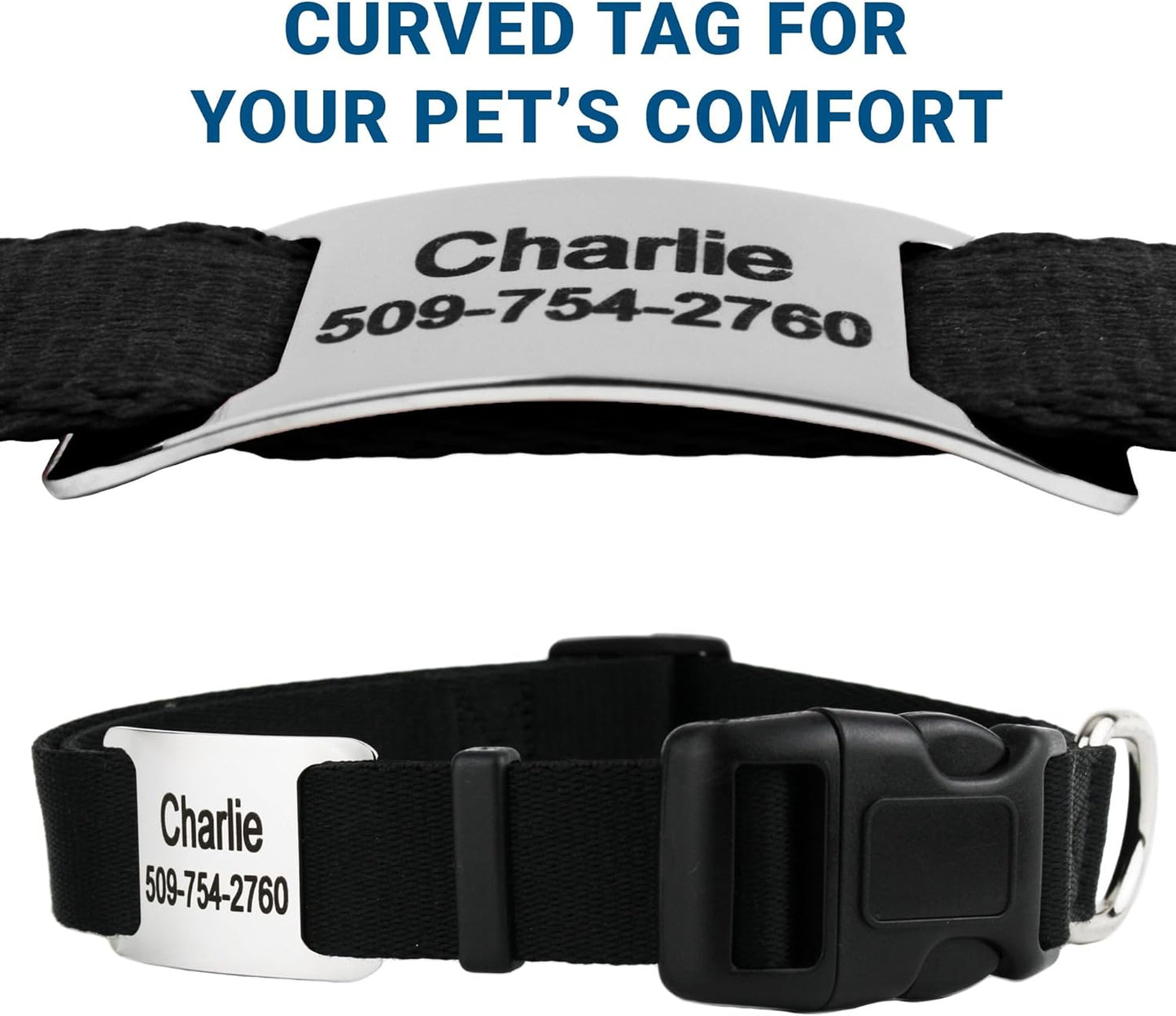 GoTags Personalized Dog Collar with Nameplate, Adjustable Dog Collar with Custom Engraved Slide On Pet ID Tag in Stainless Steel, Silent, No Noise Dog Tag (Lavender, Small)