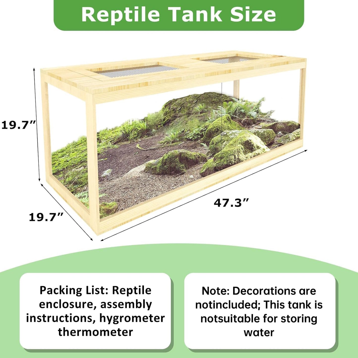 80 Gallon Reptile Tank - 48" Lockable Sliding Door Bearded Dragon & Snake Tank with Metal Mesh Roof, Front Opening Terrarium for Lizards, Leopard Gecko (Wood, 48" x 20" x 20")