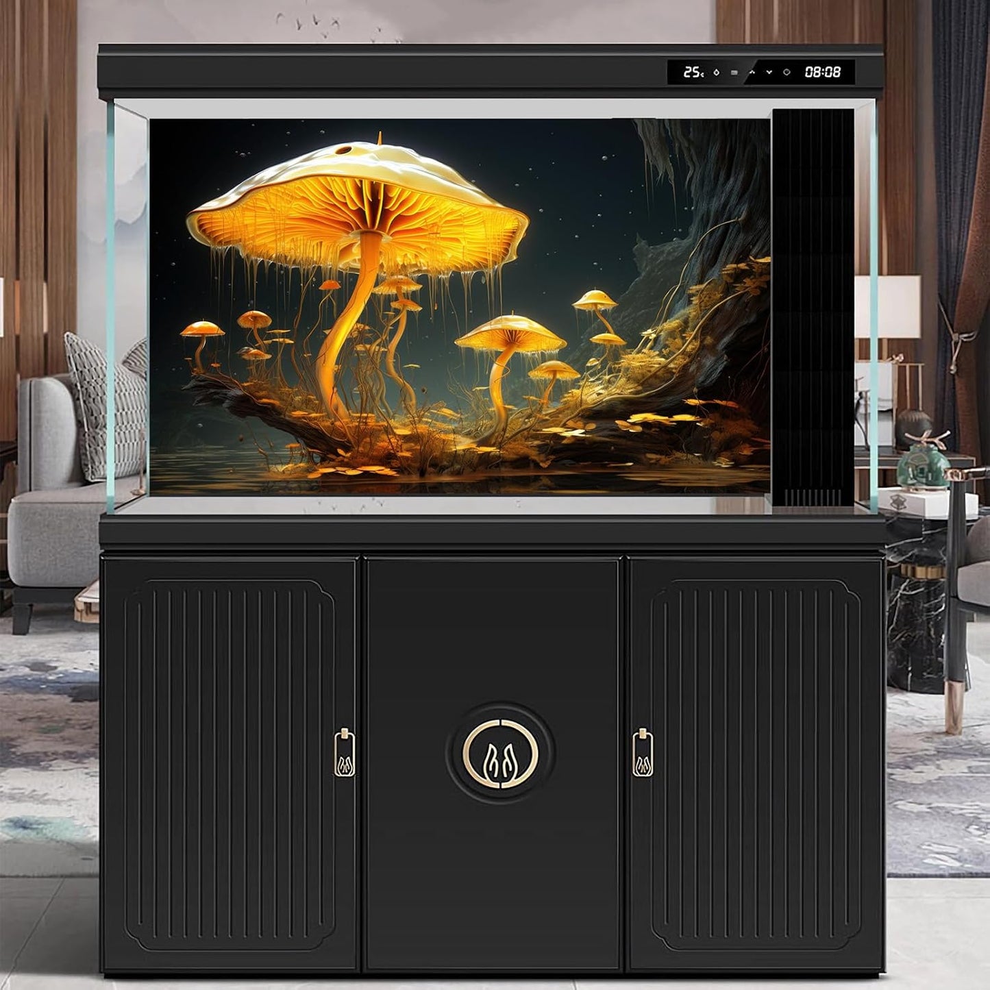 Fantasy Mushrooms Aquarium Background Fantasy Mushroom in Magical Enchanted Fairy Tale Stream Reptile Tank Enclosure Terrarium Backgrounds Mushroom Theme Landscape Fish Tank Backgrounds 48x24in