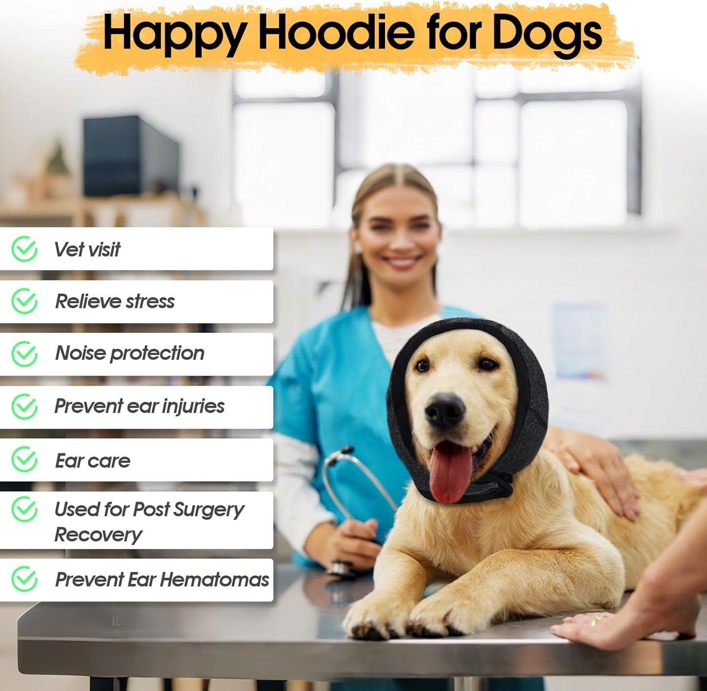 Dog Calming Hoodie, Dog Ear Muffs Noise Protection & Anxiety Relief, No Shake Ear Wraps for Dogs Quiet Ears Cover Headband for Fireworks Grooming Swimming Bathing Force Drying