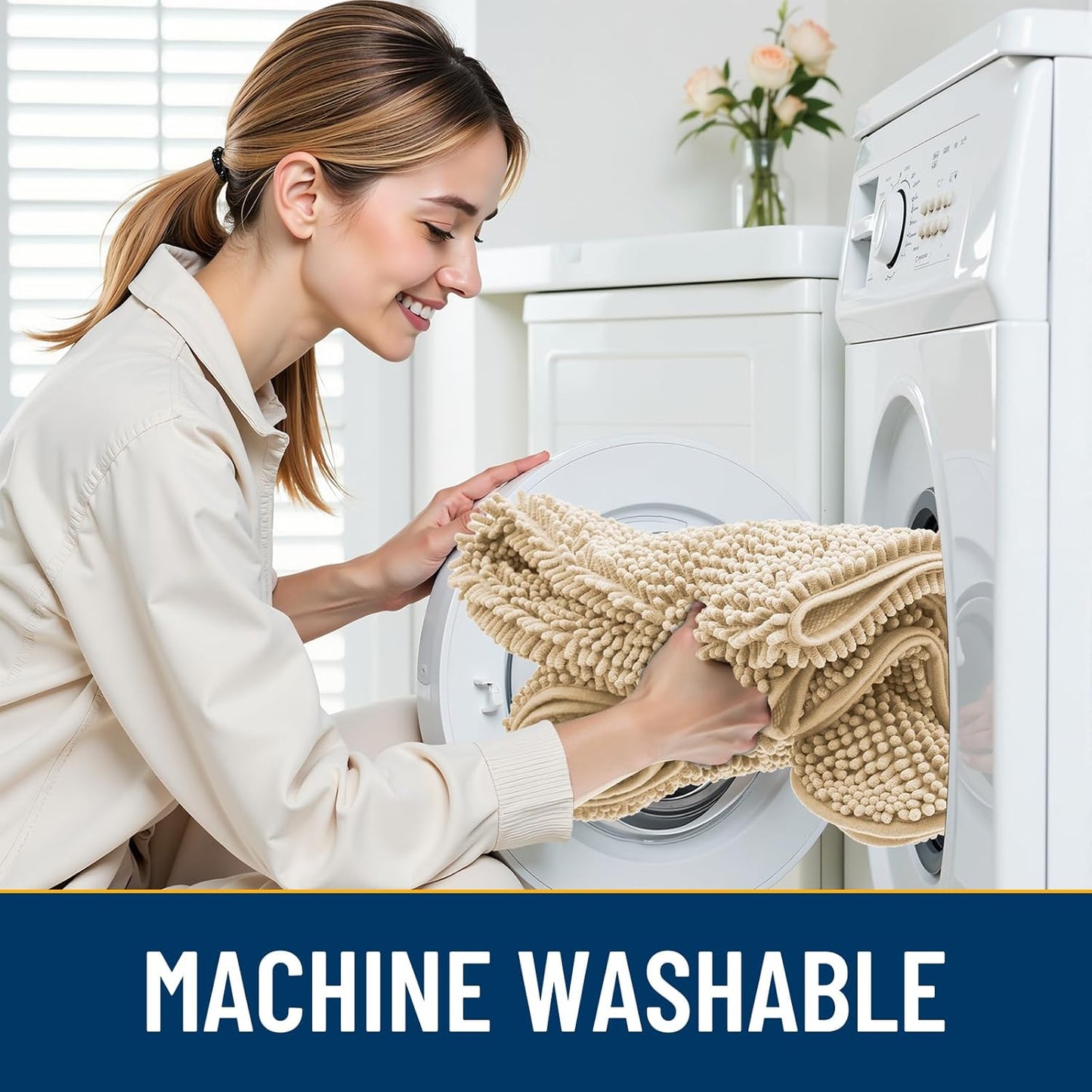 Smiry Dog Door Mat for Muddy Paws 70x24, Absorbs Moisture and Dirt Doormat, Non-Slip Washable Quick Dry Chenille Front Door Mat Indoor Entrance, Entryway Carpet for Inside Floor, Beige