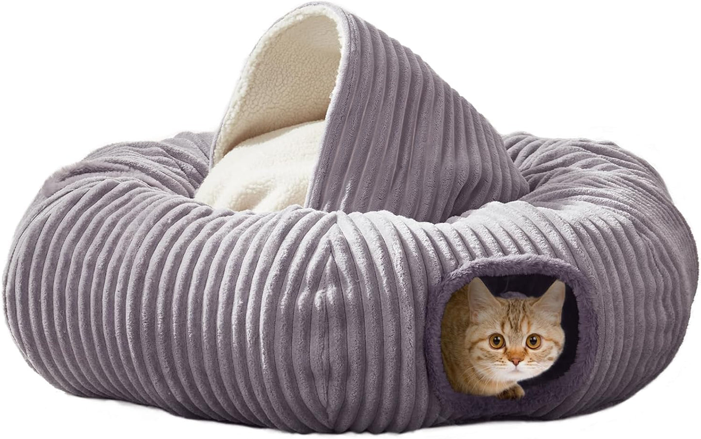 Large Cat Tunnel Bed for Indoor Cats,Cat Donut Tunnel Toy with Washable Circle Cushion,Blackout Tent, Multifunctional Playground Toys Hideplace for Kitty, Kitten, Rabbit,Ferret