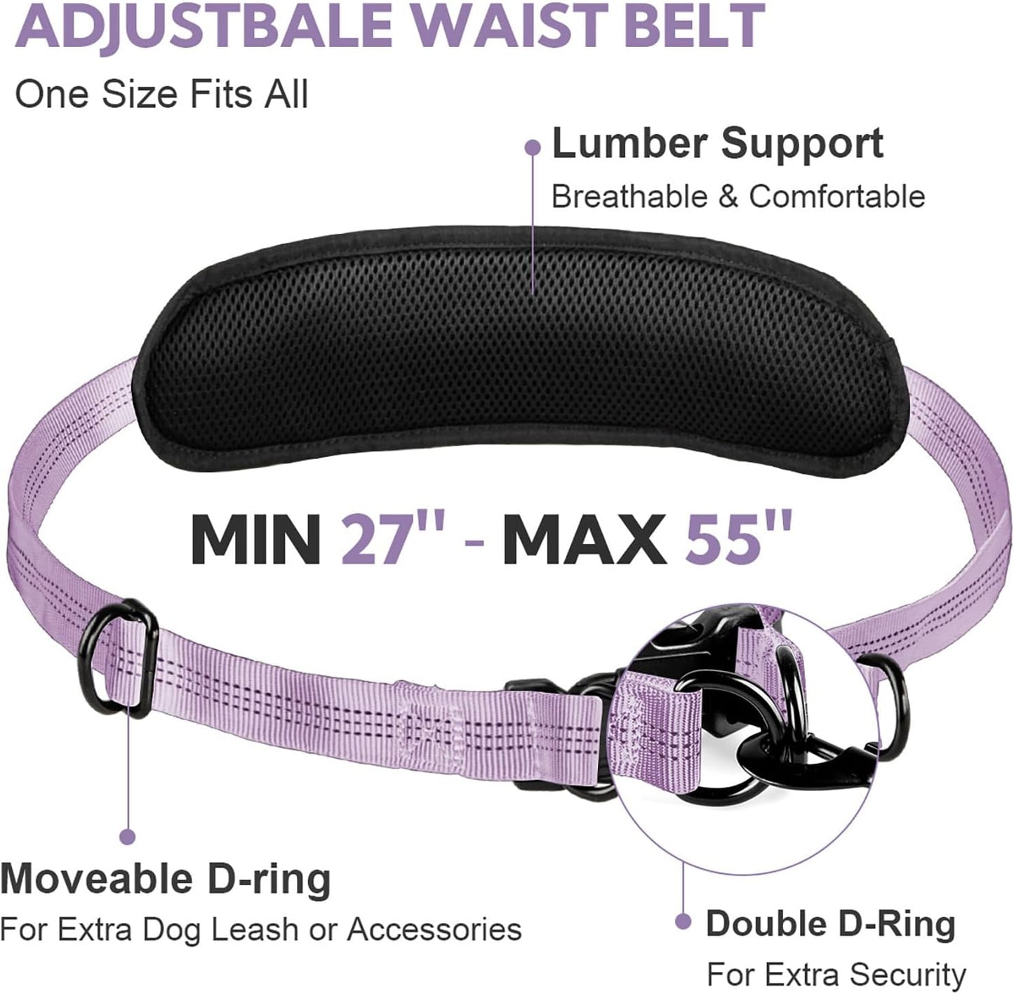Hands Free Dog Leash with Pouch, Double Leash for Two Dogs, Retractable Bungee with Double Padded Handles, Dog Waist Leash for Dog Walking, Running Leash for Dogs, Dog Walking Accessories