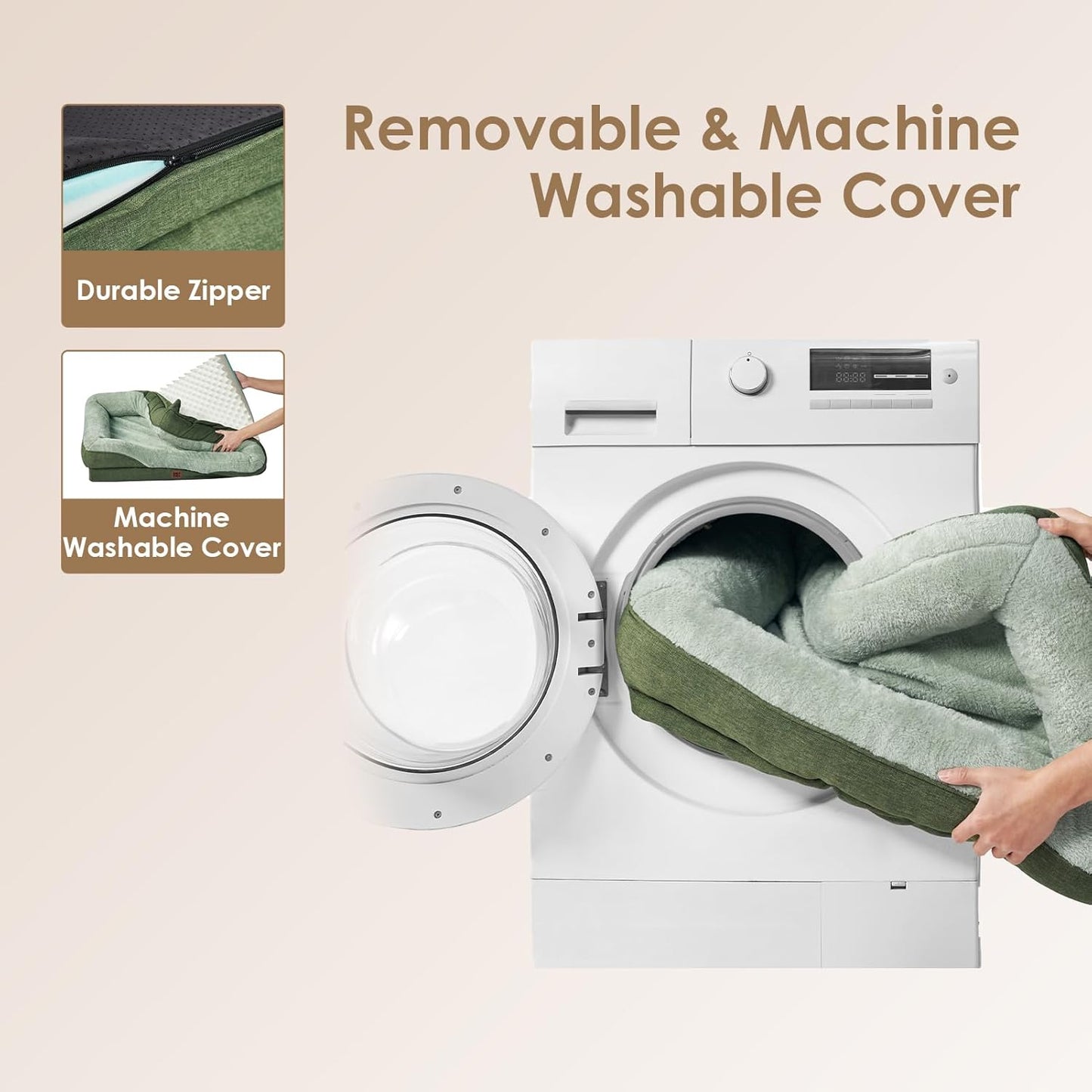 EHEYCIGA Memory Foam XL Dog Bed for XLarge Sized, Extra Large Orthopedic Dog Sofa with Sides and Waterproof Liner, Washable Bolster Pet Couch with Removable Cover, 42x30x7.5 Inch, Green