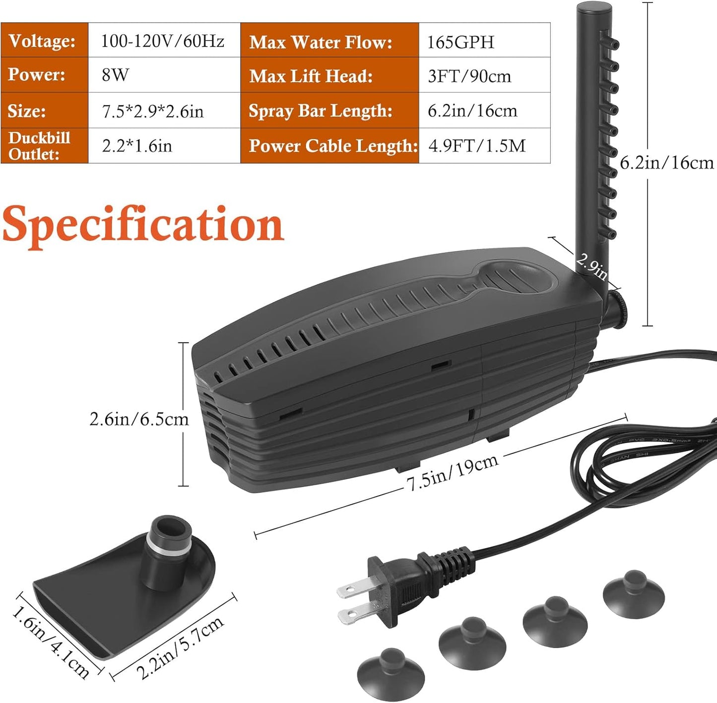 FEDOUR Aquarium Filter, 165GPH Internal Fish Tank Filter (8W)