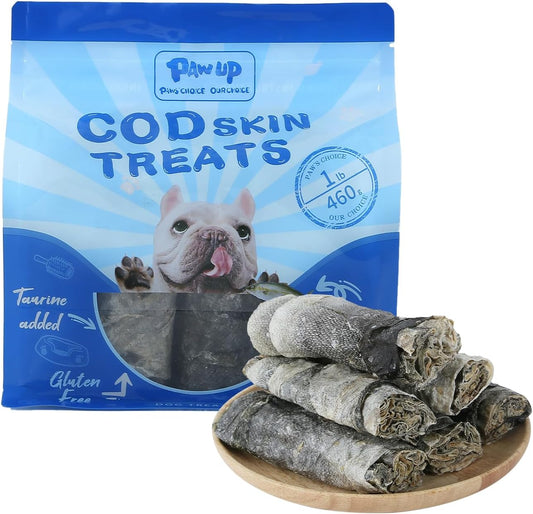 Cod Skin Dog Treats - Natural Fish Roll Snacks w/Taurine, Single Ingredient Chews, Rich in Omega 3, 16.2 oz