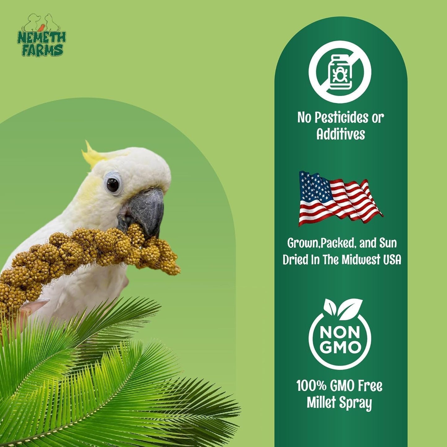 Nemeth Farms- GMO-Free Sun Dried Spray Millet | (No Stems Only Edible Tops) The Original Bird Treat and Supplement for All Pet Birds Parakeets, Cockatiels, Lovebirds and Finches 25lbs
