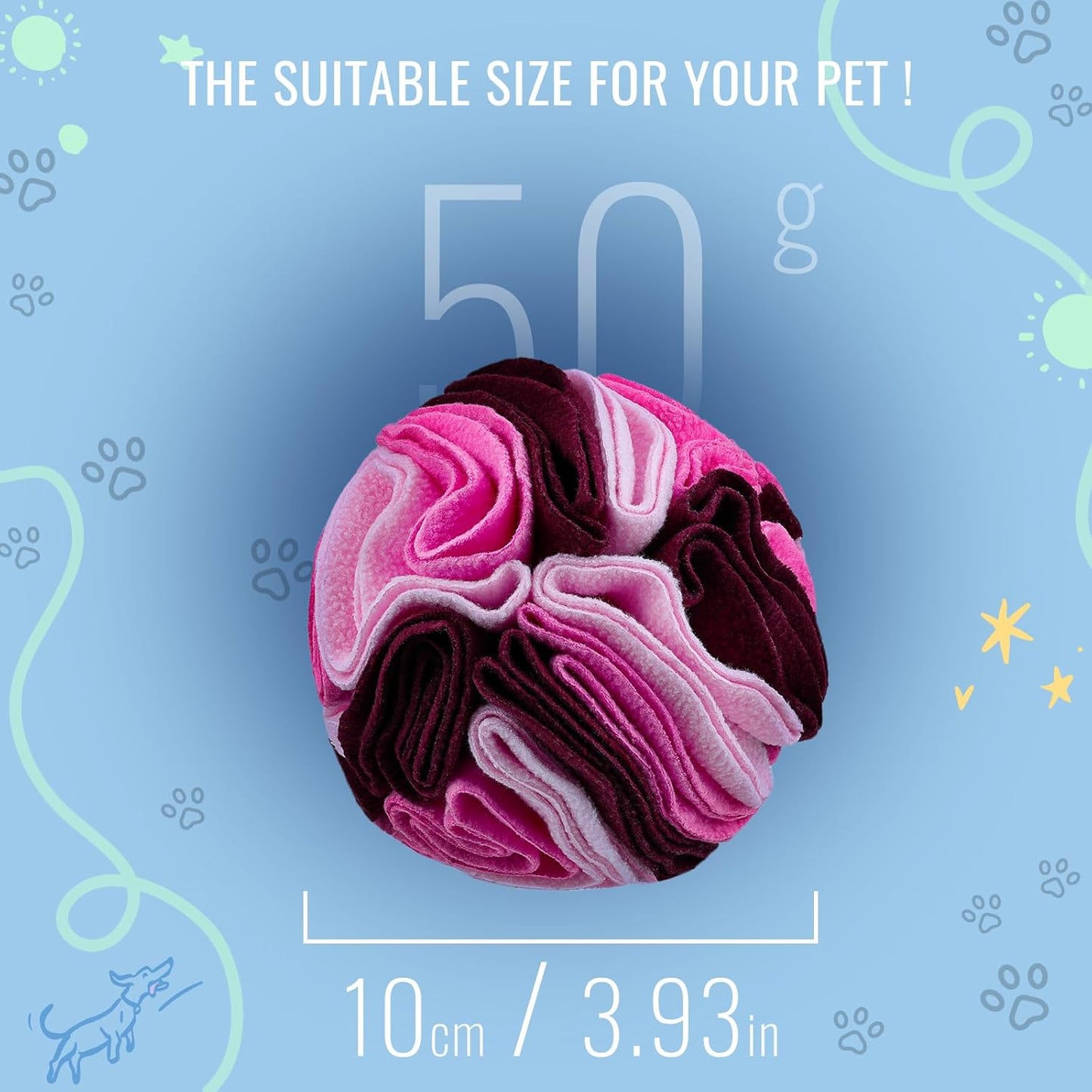 Pet Snuffle Ball, Puzzle Sniffing Interactive Dog Ball for Blind Dogs Training Stress Relief Dog Enrichment Toys Treat Machine Washable (Fantasy Pink, 10cm)