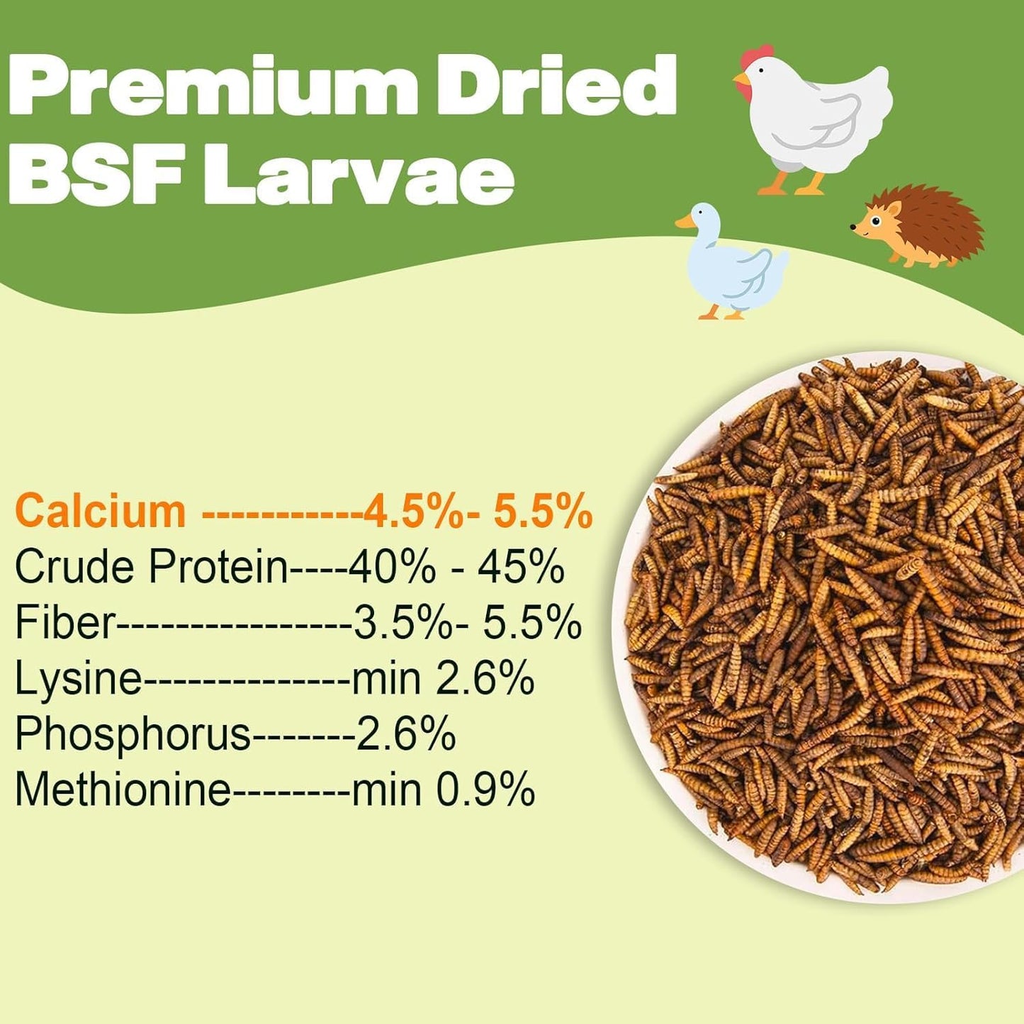 5LB Dried Black Soldier Fly Larvae, 86X Calcium Than Dried Mealworms, High Protein Non-GMO Organic Chicken Feed