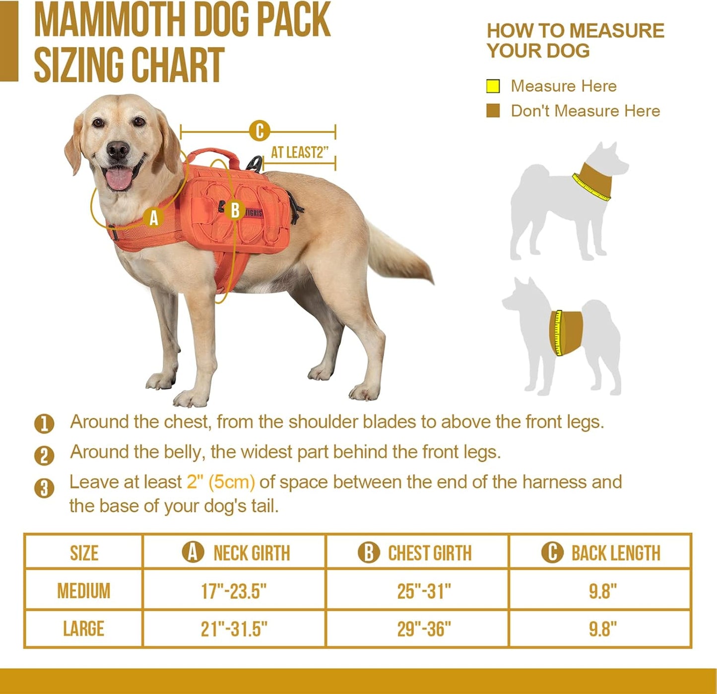OneTigris Dog Backpack for Medium & Large Dogs, Mammoth Nylon Dog Pack Tactical Backpack Harness with Side Pockets for Hiking Walking Training Running