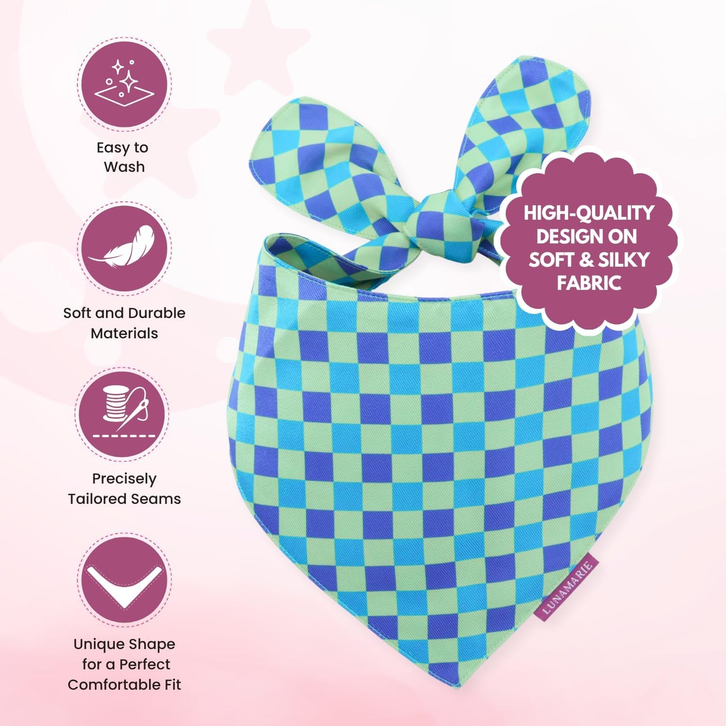 LunaMarie - Luxury Pet Birthday Bandanas -Premium & Silky Poly Fabric | 100% Handmade | Custom Shape Dual Layered (Electric Rebel, Small)