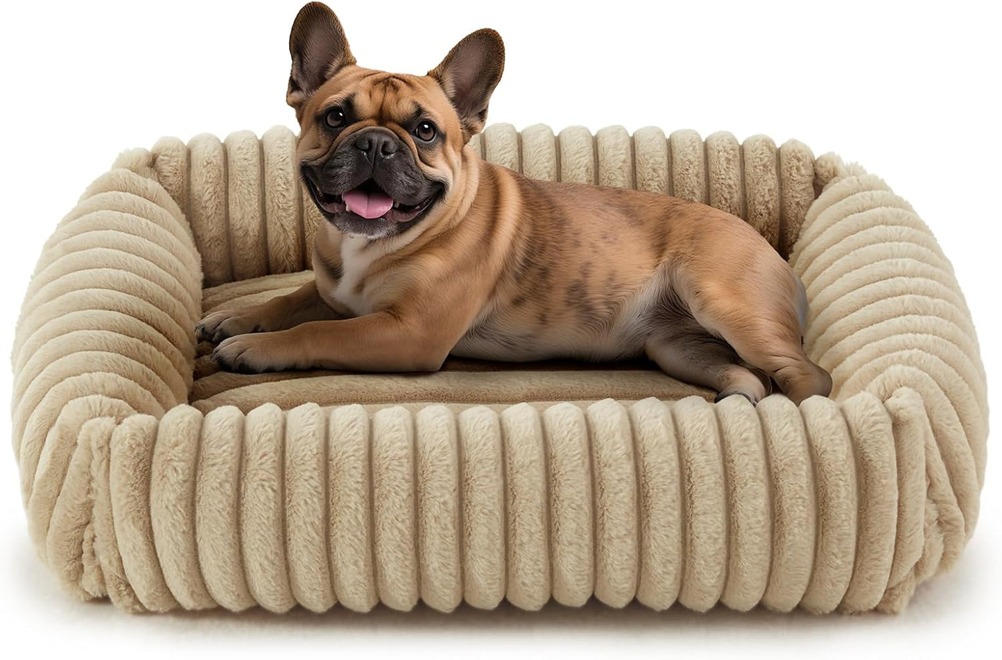 Dog Beds Medium Sized Dog, Washable Orthopedic Pet Bed with Removable Cover, Rectangle Soft Calming Sleeping Puppy Bed Durable Pet Cuddler with Anti-Slip Bottom, 30"x24"x8" Beige