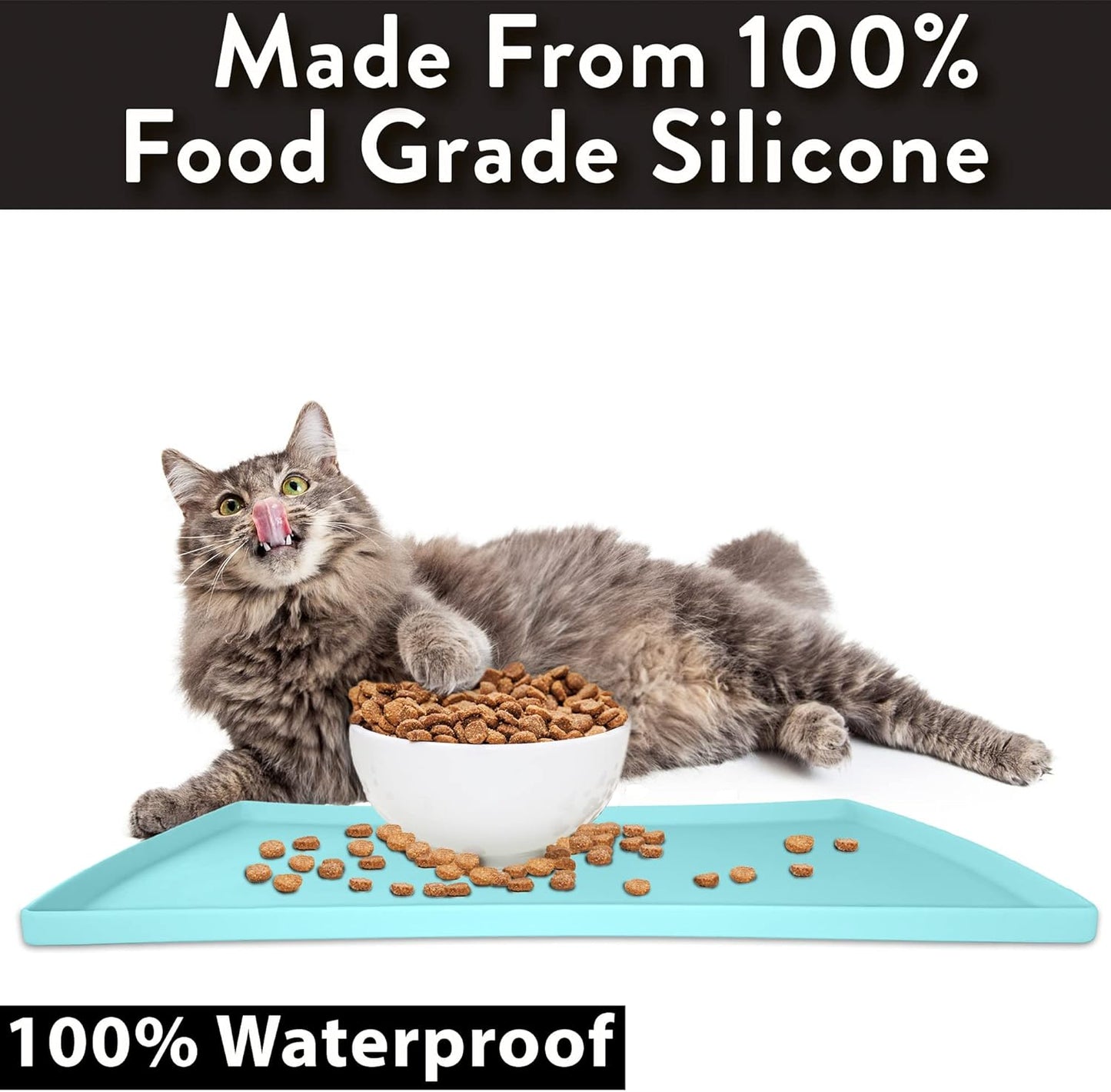 CatGuru Cat Food Mat, Small & Large Pet Feeding Mat, 100% Waterproof Cat Placemat for Food and Water, Non-Slip Silicone Mats for Cats Bowls or Water Fountain (Large, Aruba)