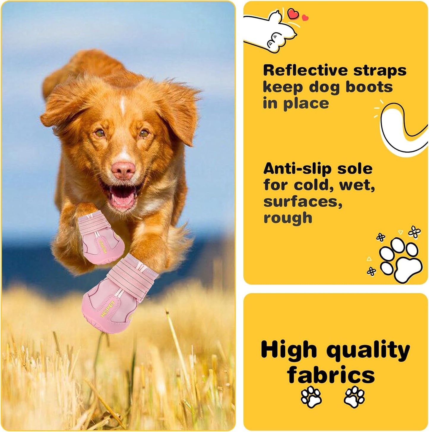 Hcpet Dog Shoes, Dog Boots for Large Dogs, Breathable Dog Booties Paw Protector for Summer Hot Pavement, Winter Snowy Day, Outdoor Walking, Indoor Hardfloors Anti Slip Sole Pink Size 7