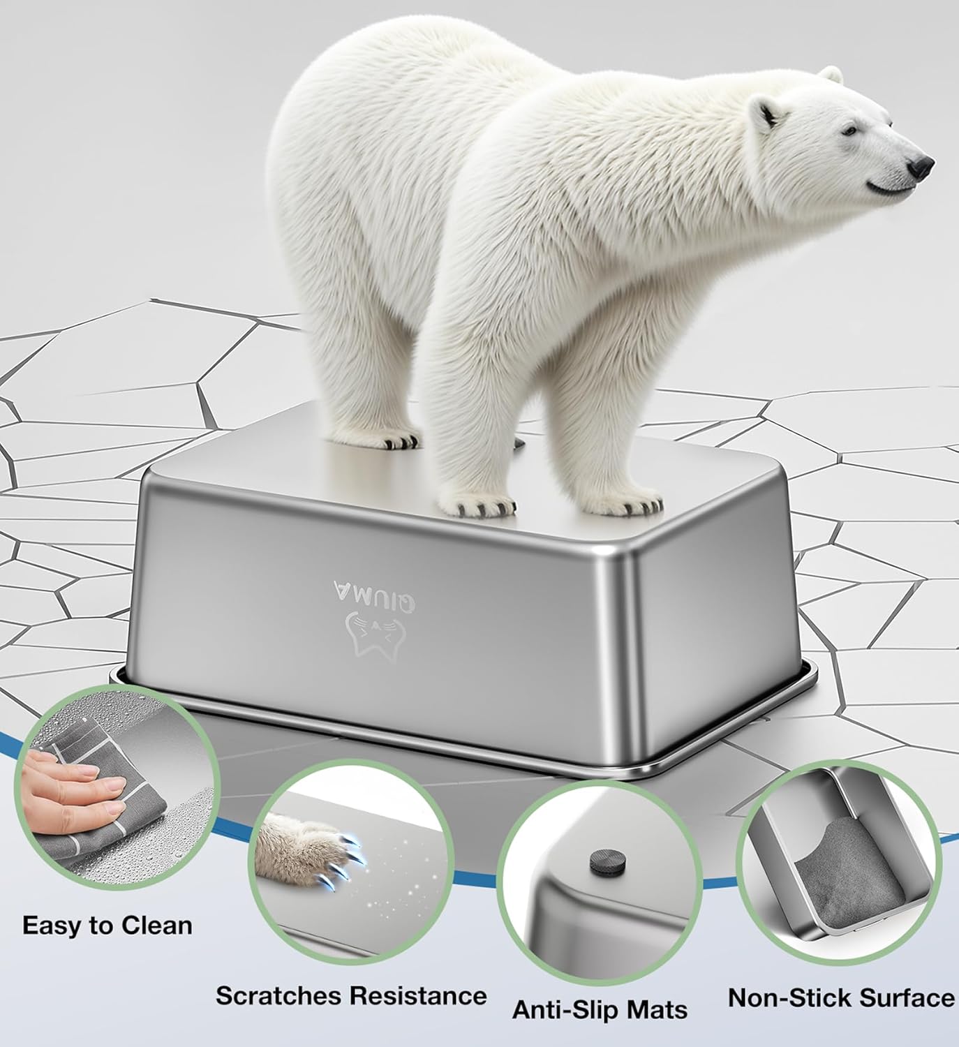 Stainless Steel Litter Box, Large Metal Cat Litter Box with High Sided for Big and Small Cats, Non-Stick, Easy to Clean, Odor-Free, 17.5" L×13.6" W×5.9" H, Leaf Green