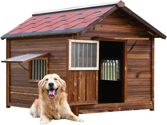 Big Dog House Outdoor, Dog Houses for Large Dogs Outside,Luxury Pet House Waterproof, Warm Dog Houses with Waterproof Roof for All Seasons, 3XL