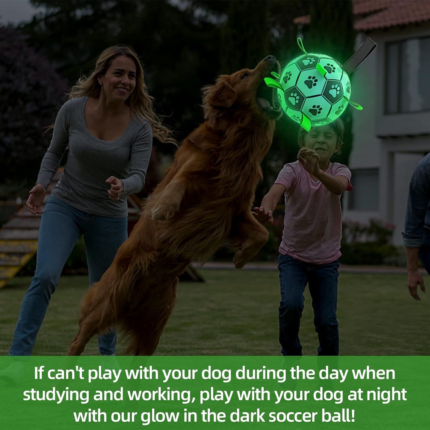 QDAN Glow in The Dark Dog Toys Soccer Ball with Straps, Outdoor Interactive Dog Toys Puppy Birthday Gifts, Dog Tug Water Toy, Light Up Dog Balls for Small & Medium Dogs（6 Inch Size 2）