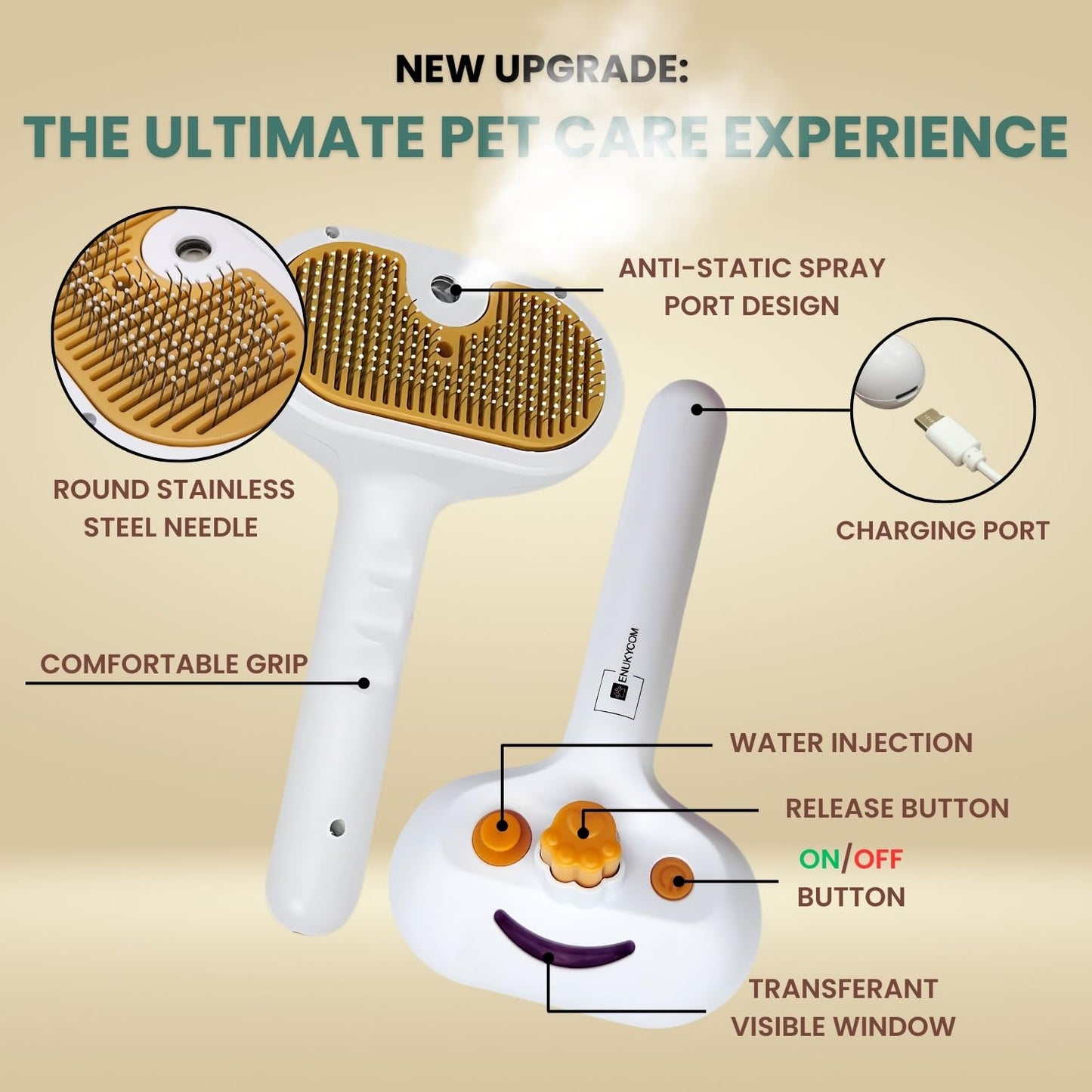 Self Cleaning Steam Brush for Cat Dog, 4 in 1 Pet Brushes for Shedding & Grooming, Bath Massage & Water/Mist Slicker Brush for Long Haired Cats & Dogs- Pet Grooming Brushes with Spray for Cats