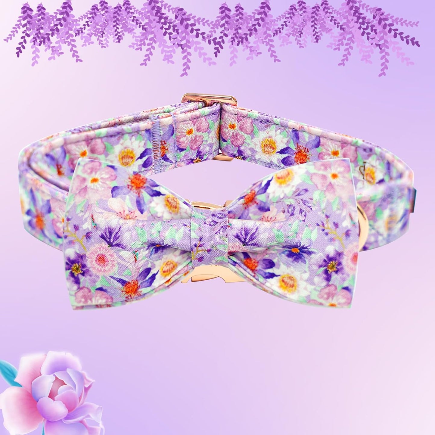 Elegant little tail Dog Collar, Rose Print Pet Collar Summer Dog Collar Durable Metal Buckle Dog Collars Cotton Pet Adjustable Dog Collars for Large Dogs