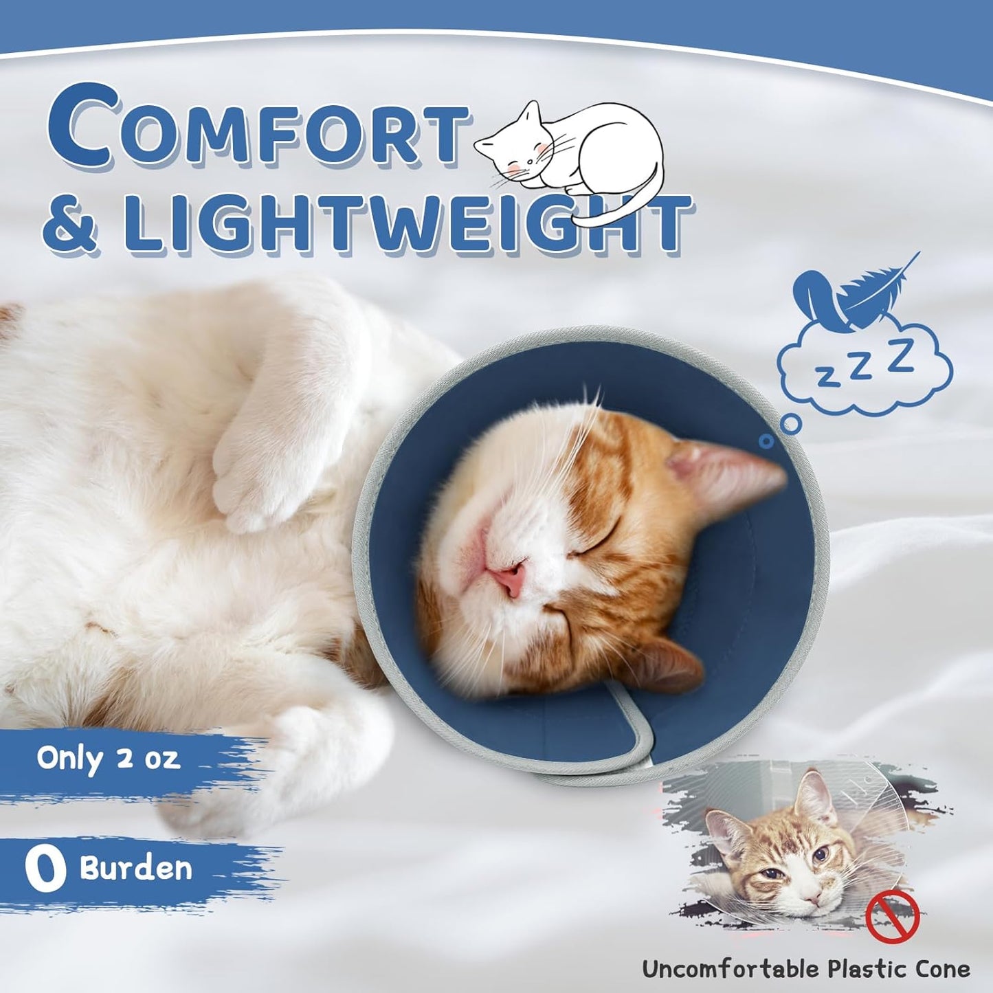 Cat Cone Collar Soft to Stop Licking, Adjustable, Foldable Lightweight Kitten Cones After Surgery Recovery for Cats & Kittens, Cat Cone Alternative (Solid Blue, M)