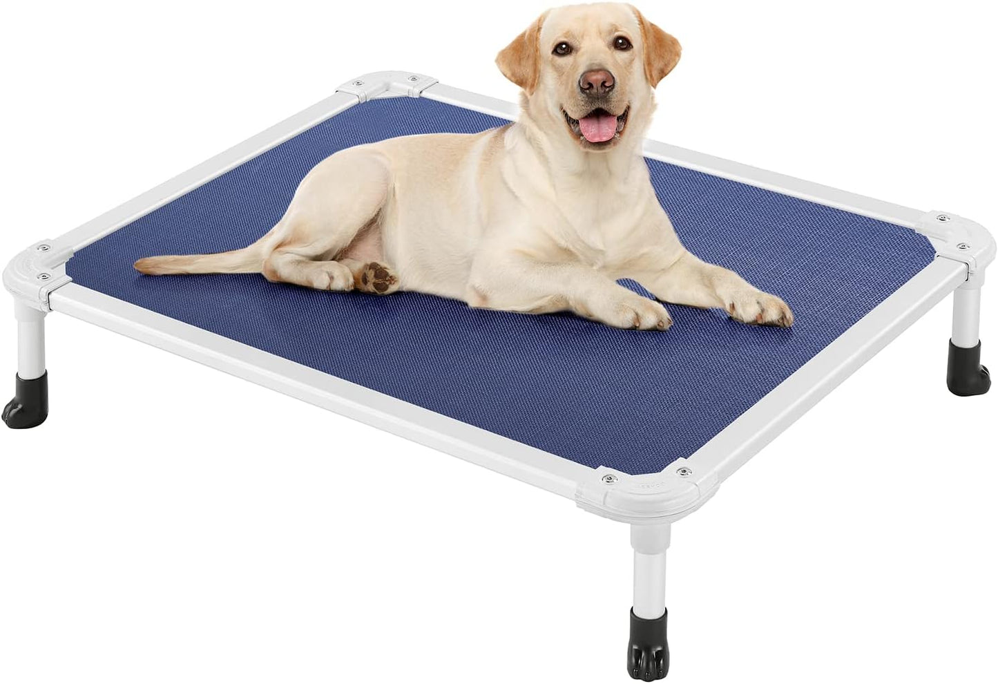 Veehoo Chew Proof Elevated Dog Bed - Cooling Raised Pet Cot - Silver Aluminum Frame and Durable Textilene Mesh Fabric, Unique Designed No-Slip Feet for Indoor or Outdoor Use, Blue, Medium, CWC2003
