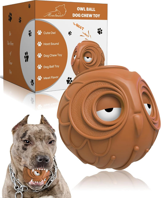 Giggle Ball for Dogs Owl Dog Toys for Aggressive Chewers Medium Large Dogs Fun Gift for Dog Natural Rubber Herding Ball for Dogs Cute Owl Hoot Brown New