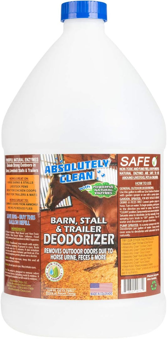 Absolutely Clean Barn, Stall, or Horse Trailer Deodorizer, Natural-Based Cleaning Spray (128oz)
