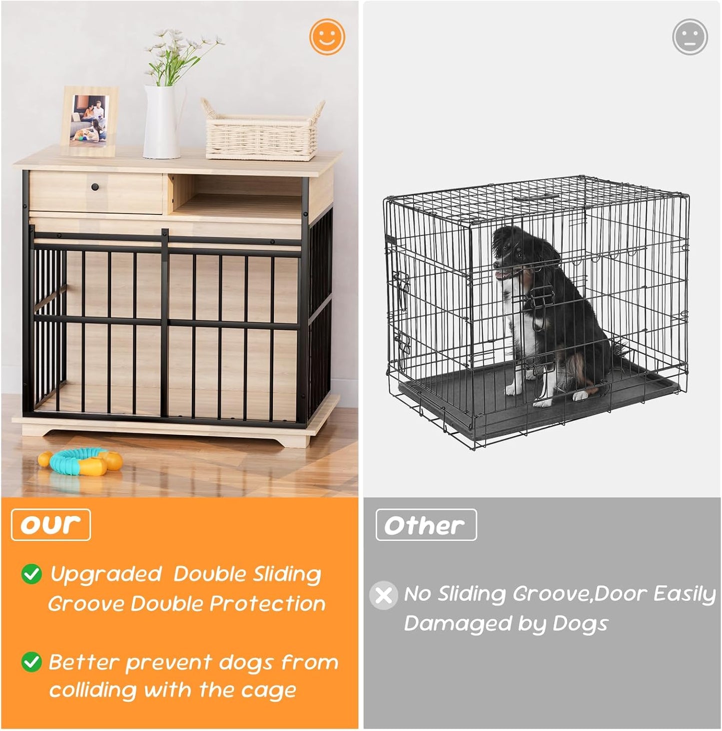 35.5" Dog Crate Furniture, Wooden Dog Crate Furniture for Medium Small Dogs, Wooden Dog Kennel End Table with Drawer and Open Shelves, Sliding Door Dog Kennel Furniture