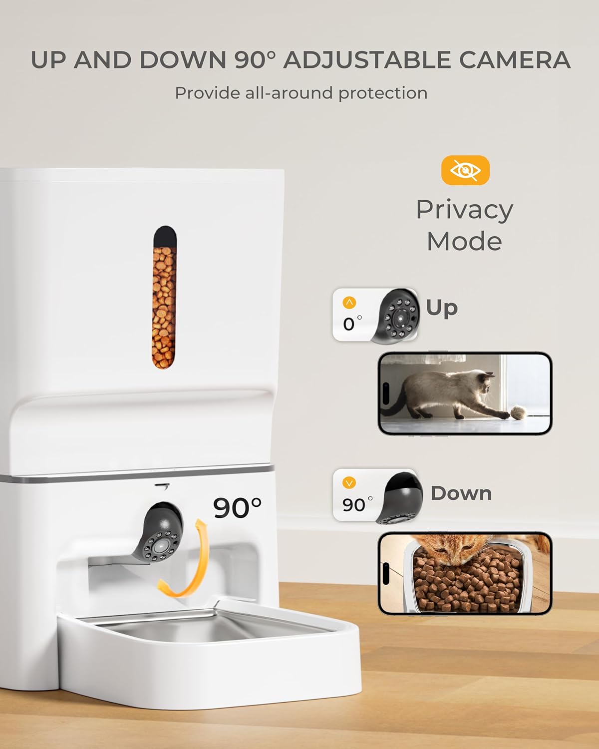 Automatic Cat Feeder with Camera, 7L Timed Dog Feeders, Adjustable Camera, 1080P HD Night Vision, Automatic Dog Feeder, 5G WiFi Cat Food Dispenser with 2-Way Audio, Low Food & Motion Alerts