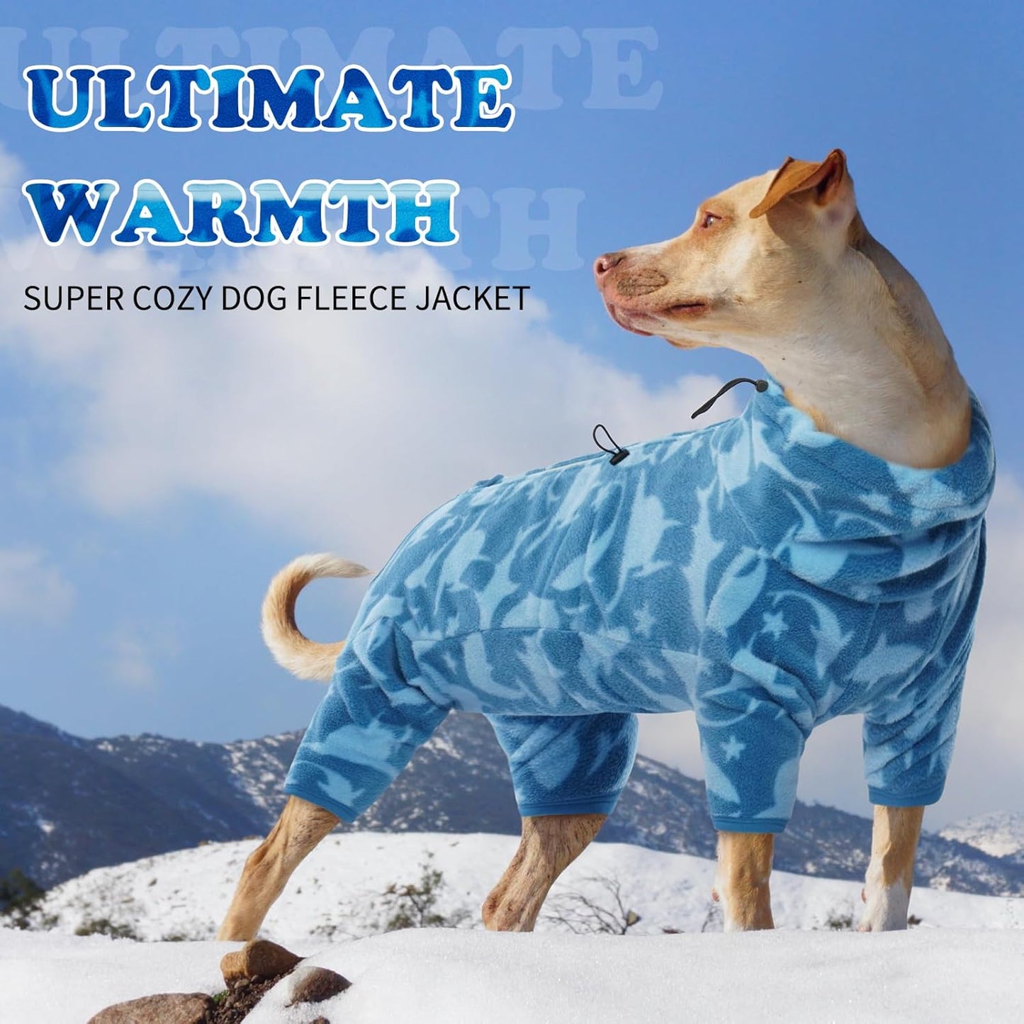 ROZKITCH Large Dog Fleece Pajamas, Pet Windproof Warm Cold Weather Jacket Vest with Luminous Zipper, Jumpsuit Apparel Outfit Clothes for Small Medium Large Dog Shark XL