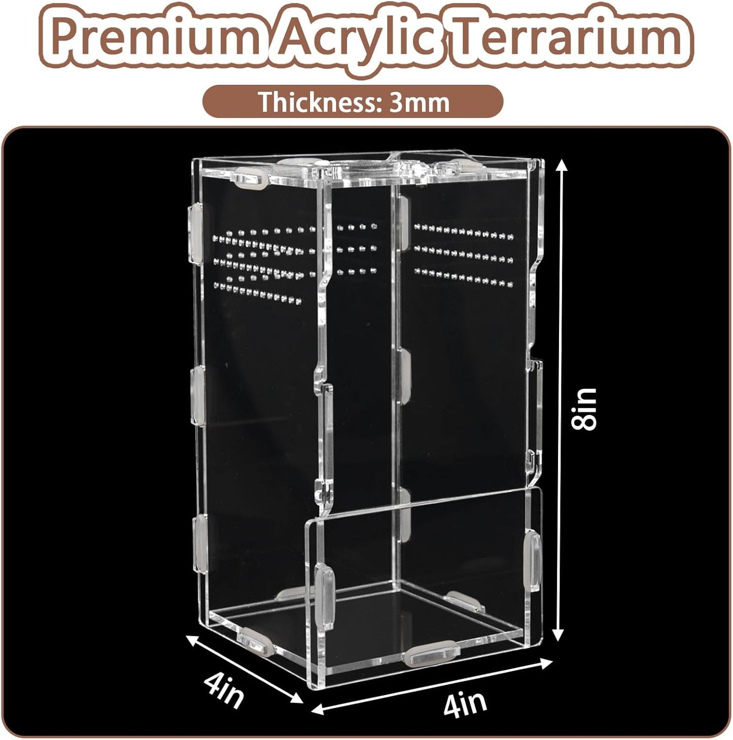 8x4x4in Vertical Acrylic Jumping Spider Enclosure – Arboreal Tarantula & Reptile Terrarium for Sling Lizards, Geckos, Snails